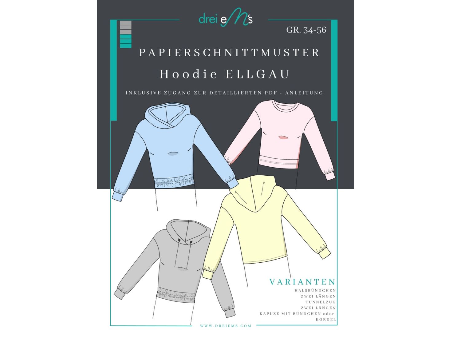 Papierschnittmuster Hoodie ELLGAU Gr. 34-56 Papierschnittmuster Hoodie ELLGAU Gr. 34-56