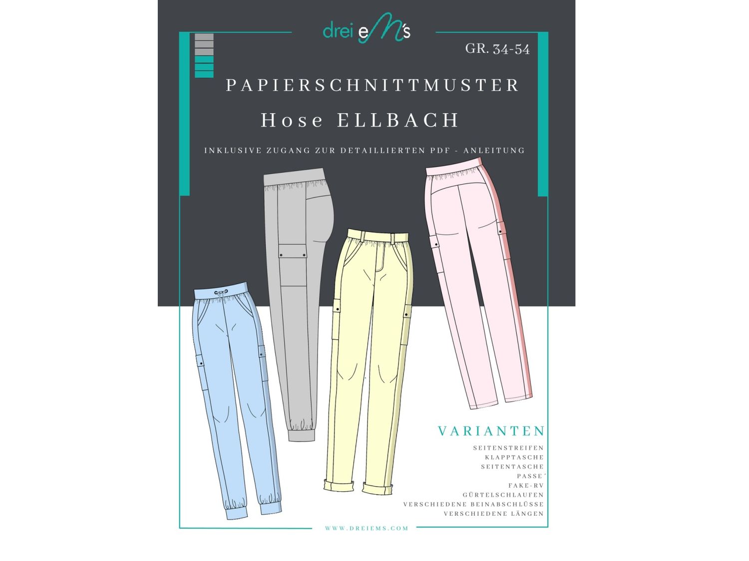 Papierschnittmuster Hose ELLBACH Gr. 34-54 Papierschnittmuster Hose ELLBACH Gr. 34-54