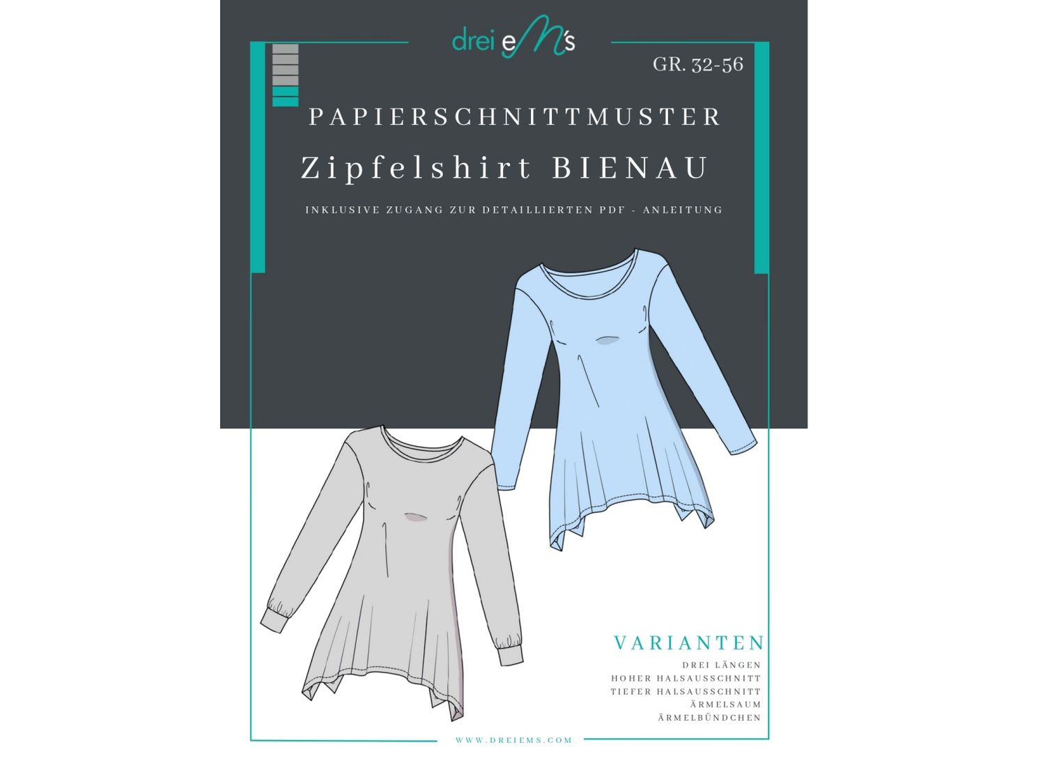 Papierschnittmuster Zipfelshirt BIENAU Gr. 32-56 Papierschnittmuster Zipfelshirt BIENAU Gr. 32-56