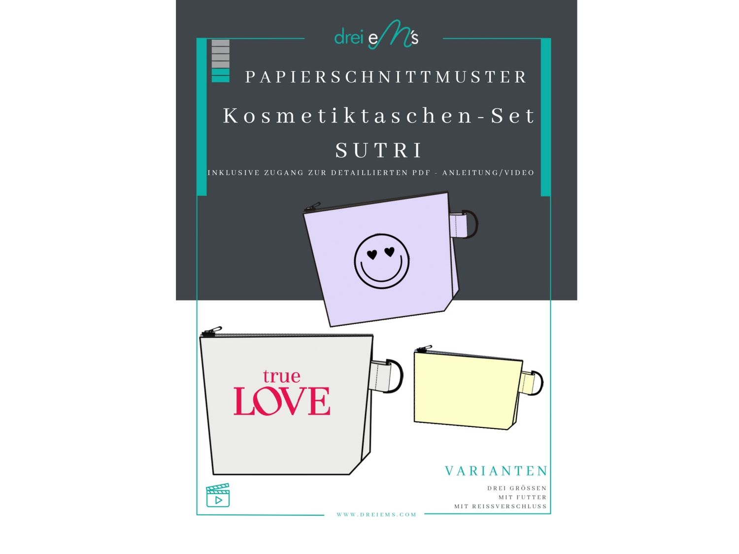 Papierschnittmuster Kosmetiktaschenset SUTRI + Videoanleitung Papierschnittmuster Kosmetiktaschenset SUTRI + Videoanleitung