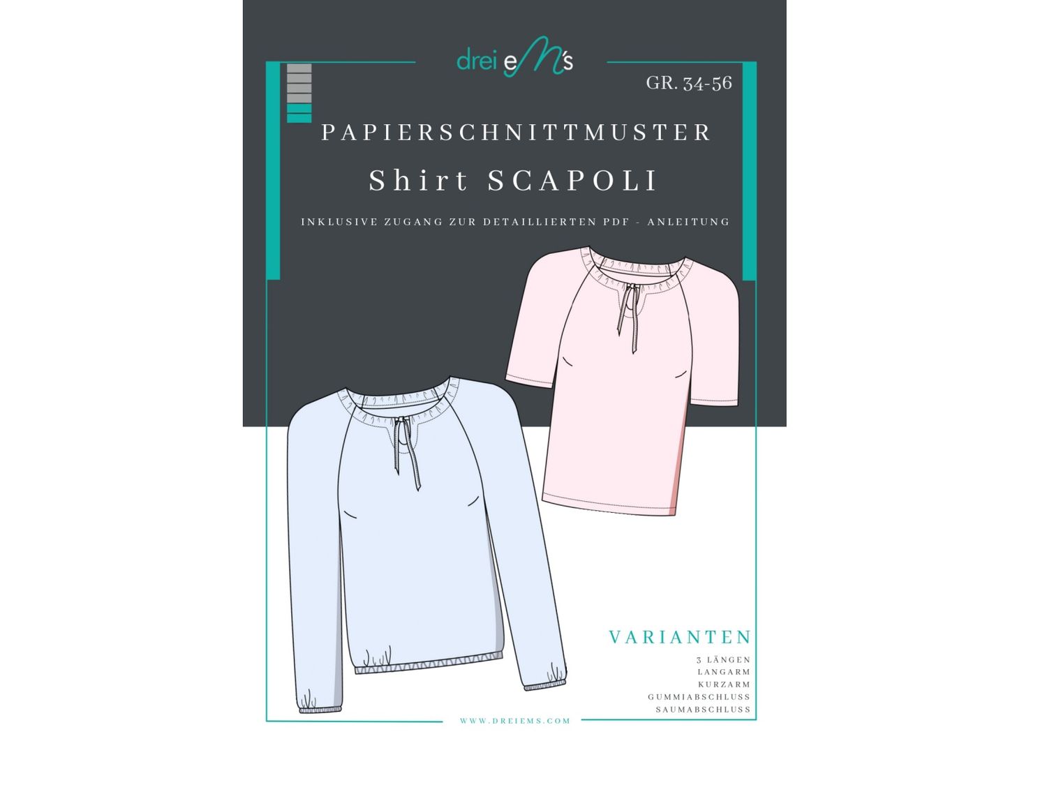 Papierschnittmuster Shirt SCAPOLI Gr. 34-56 Papierschnittmuster Shirt SCAPOLI Gr. 34-56