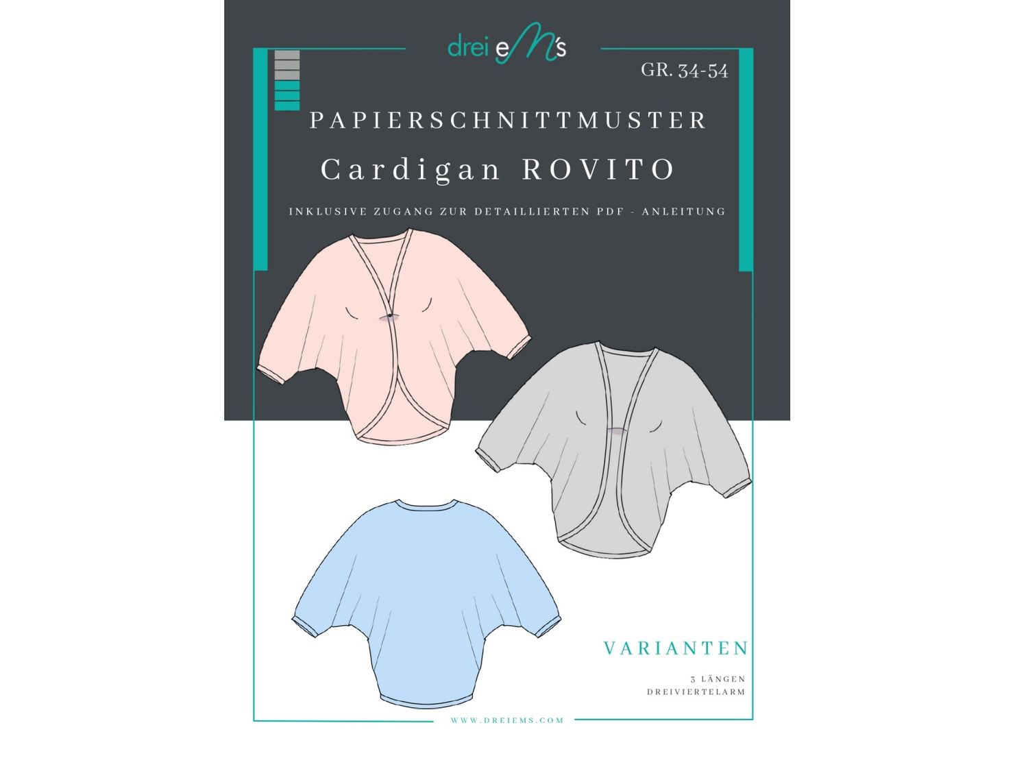 Papierschnittmuster Cardigan ROVITO Gr. 34-54 Papierschnittmuster Cardigan ROVITO Gr. 34-54