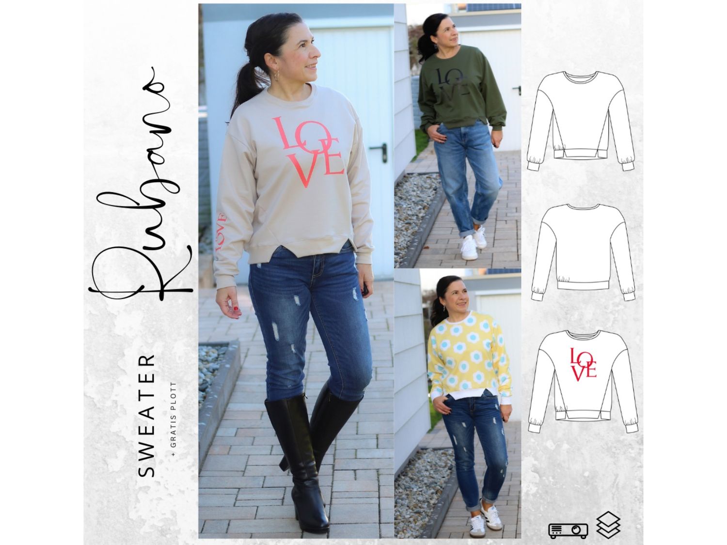 Schnittmuster Sweater RUBANO Gr. 32-56 inkl. gratis Plottdatei