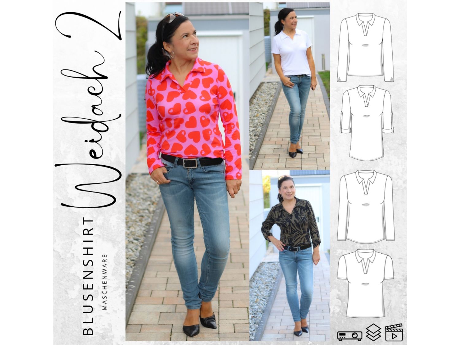 Schnittmuster  Blusenshirt WEIDACH 2 - Maschenware Gr. 34-54 + Videoanleitung