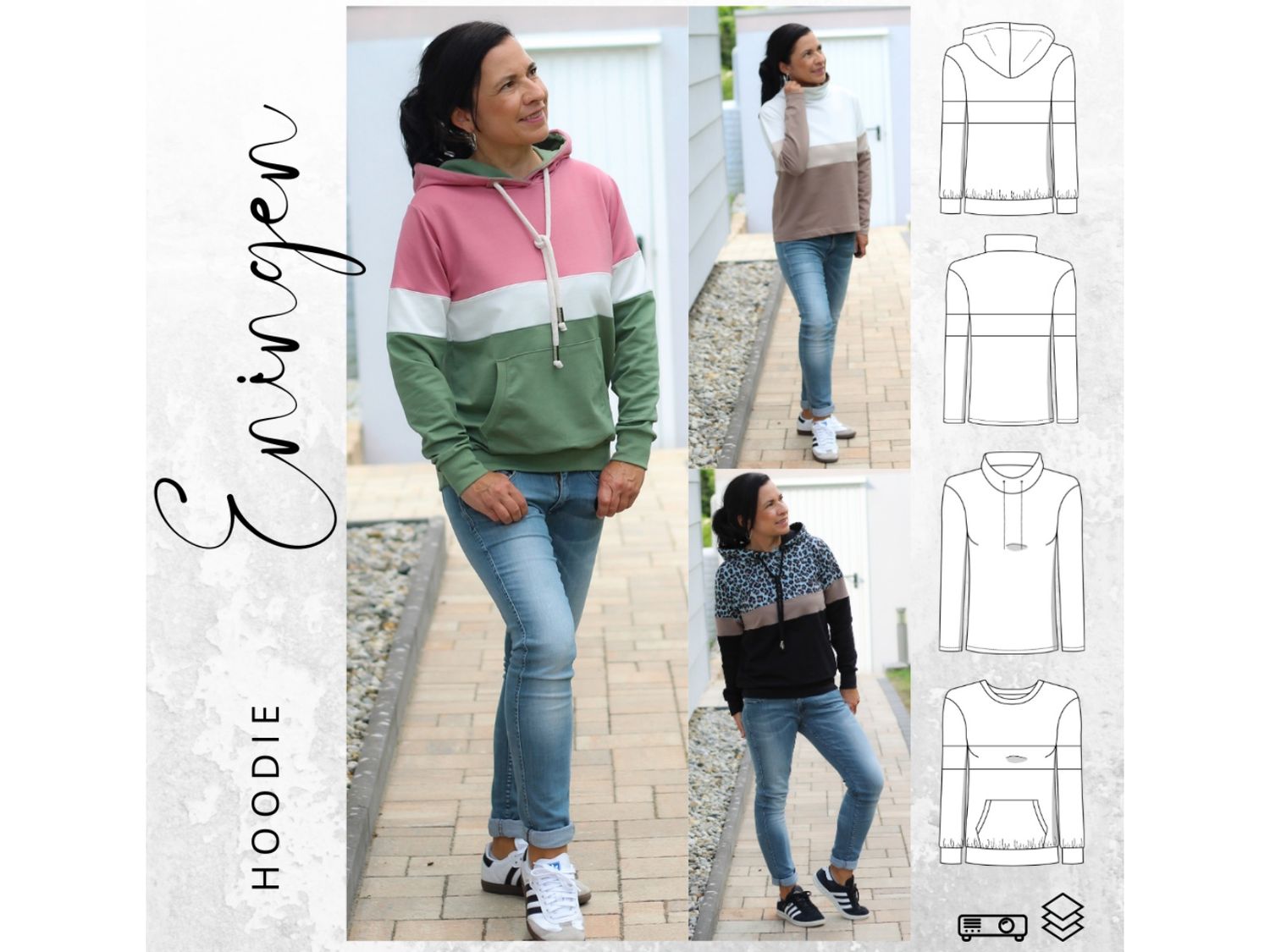 Schnittmuster  Colorblocking Hoodie ENINGEN Gr. 34-56