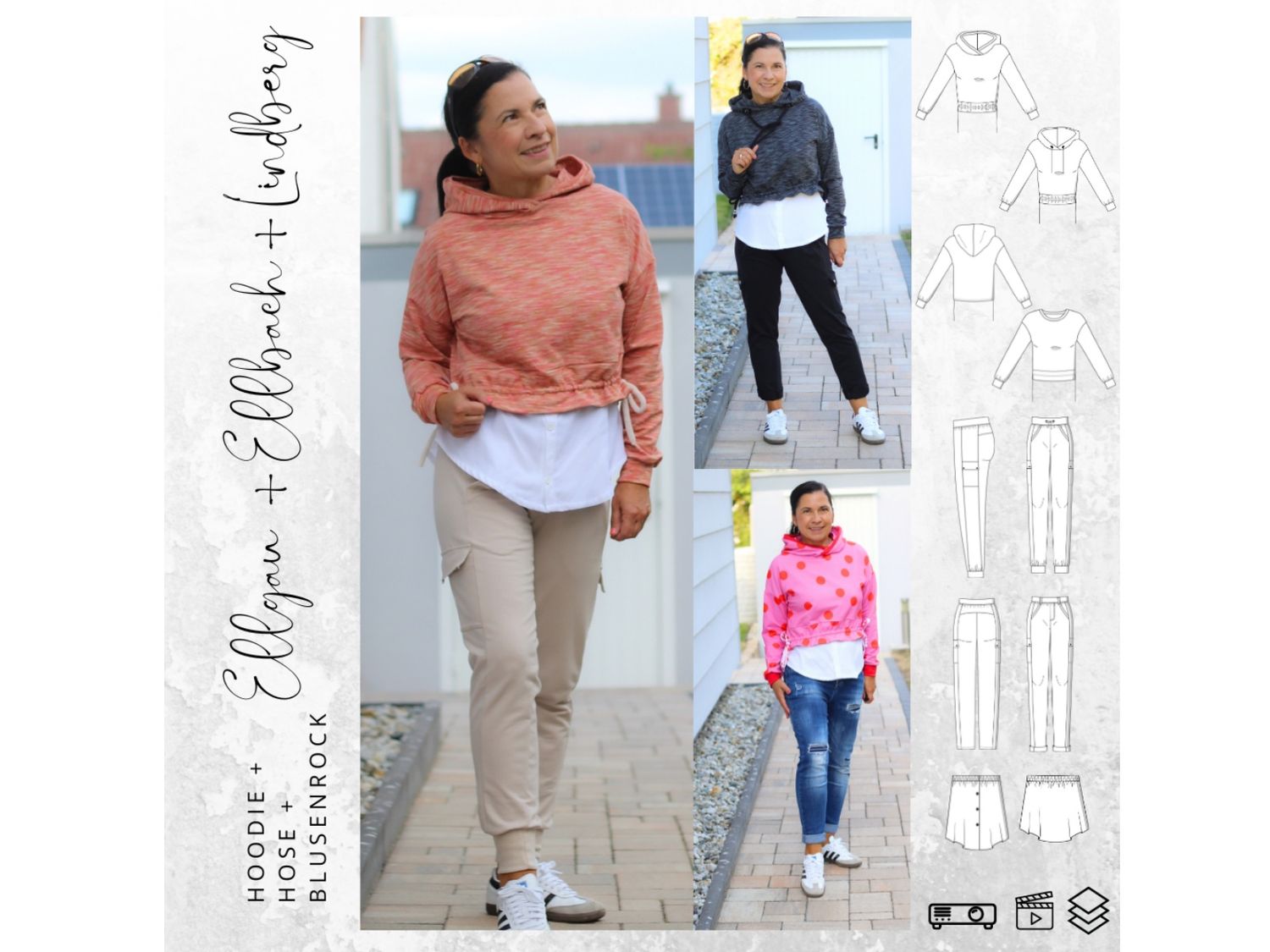 Kombi Schnittmuster Blusenrock LINDBERG Gr. 34-54+ Hoodie ELLGAU Gr. 34-56 + Hose ELLBACH Gr. 34-54 Kombi Schnittmuster Blusenrock LINDBERG Gr. 34-54+ Hoodie ELLGAU Gr. 34-56 + Hose ELLBACH Gr. 34-54