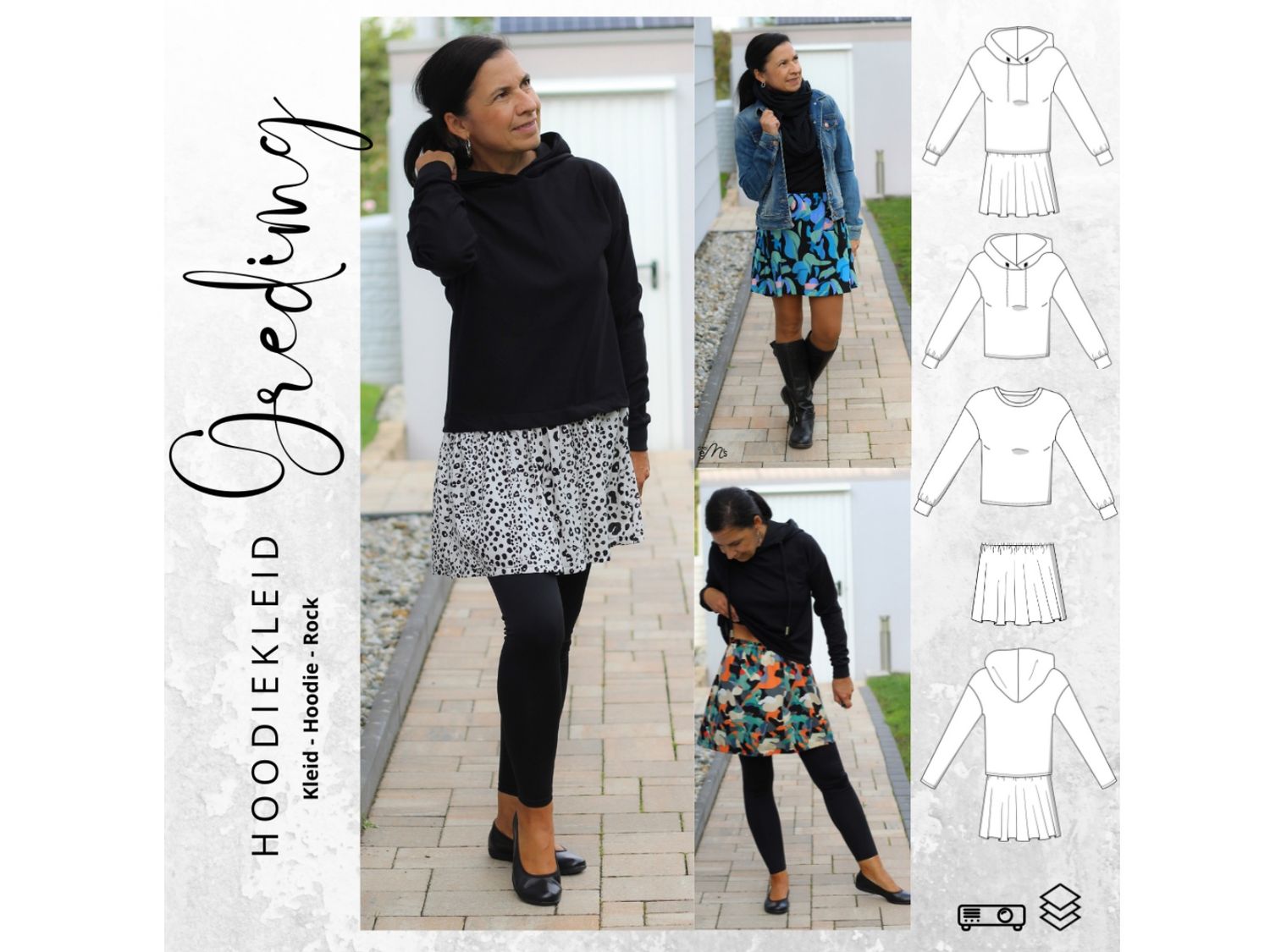 Schnittmuster  Hoodie/Kleid/Rock GREDING Gr. 34-56