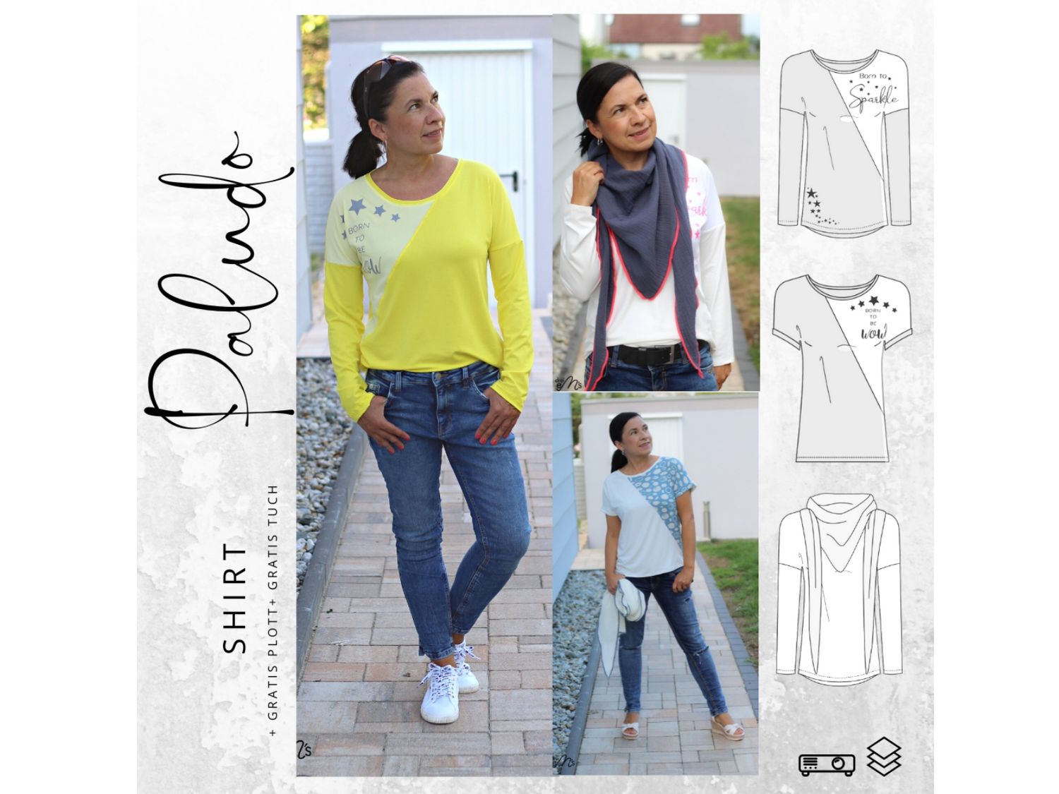 Schnittmuster  Shirt PALUDO Gr. 32-56 + gratis Plott + gratis Tuch