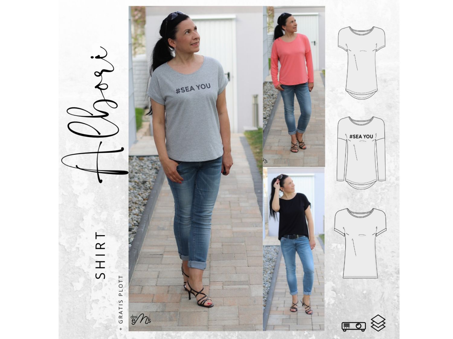 Schnittmuster  Shirt ALBORI Gr. 32-56 + gratis Plott