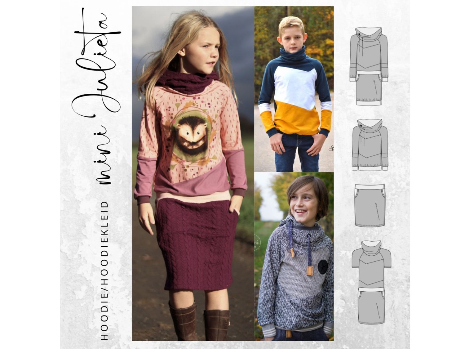 Schnittmuster  Hoodie/Hoodiekleid mini JULIETA 86/92-158/164