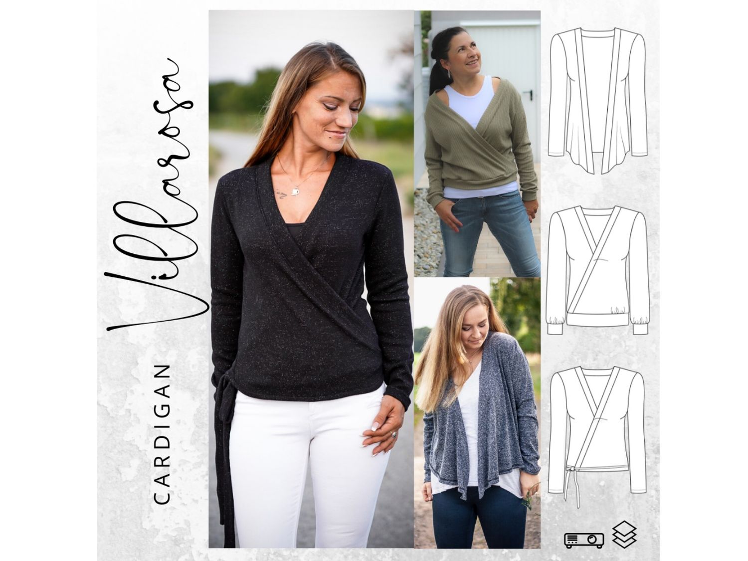 Schnittmuster  Cardigan-Pullover  VILLAROSA Gr. 32-56