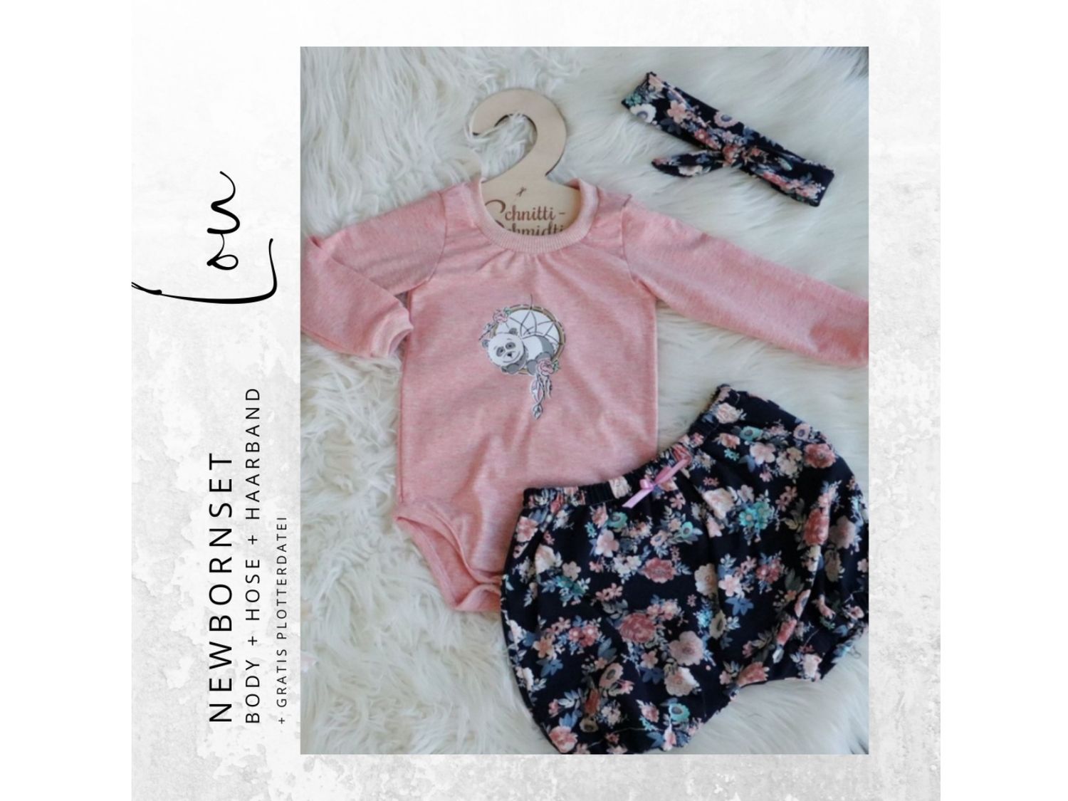 Newborn LOU SET Bodys ,kurze Hose, Haarband  Gr. 50-92 + gratis Plott-Datei