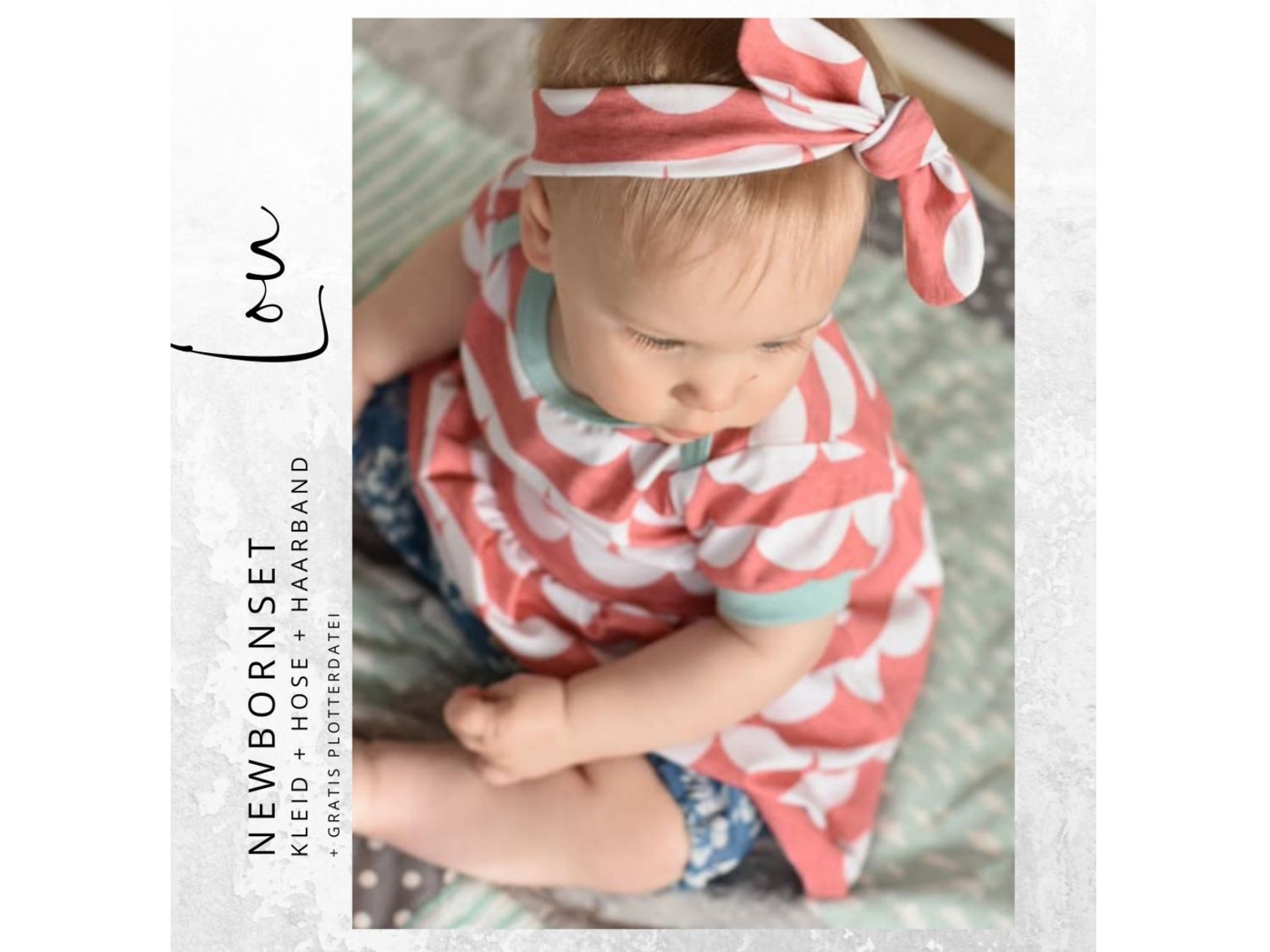 Newborn LOU SET Kleid,kurze Hose, Haarband  Gr. 50-92 + gratis Plott-Datei