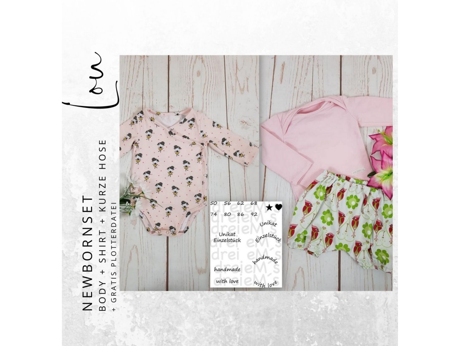 Newborn LOU SET Bodys ,kurze Hose, Shirt  Gr. 50-92 + gratis Plott-Datei