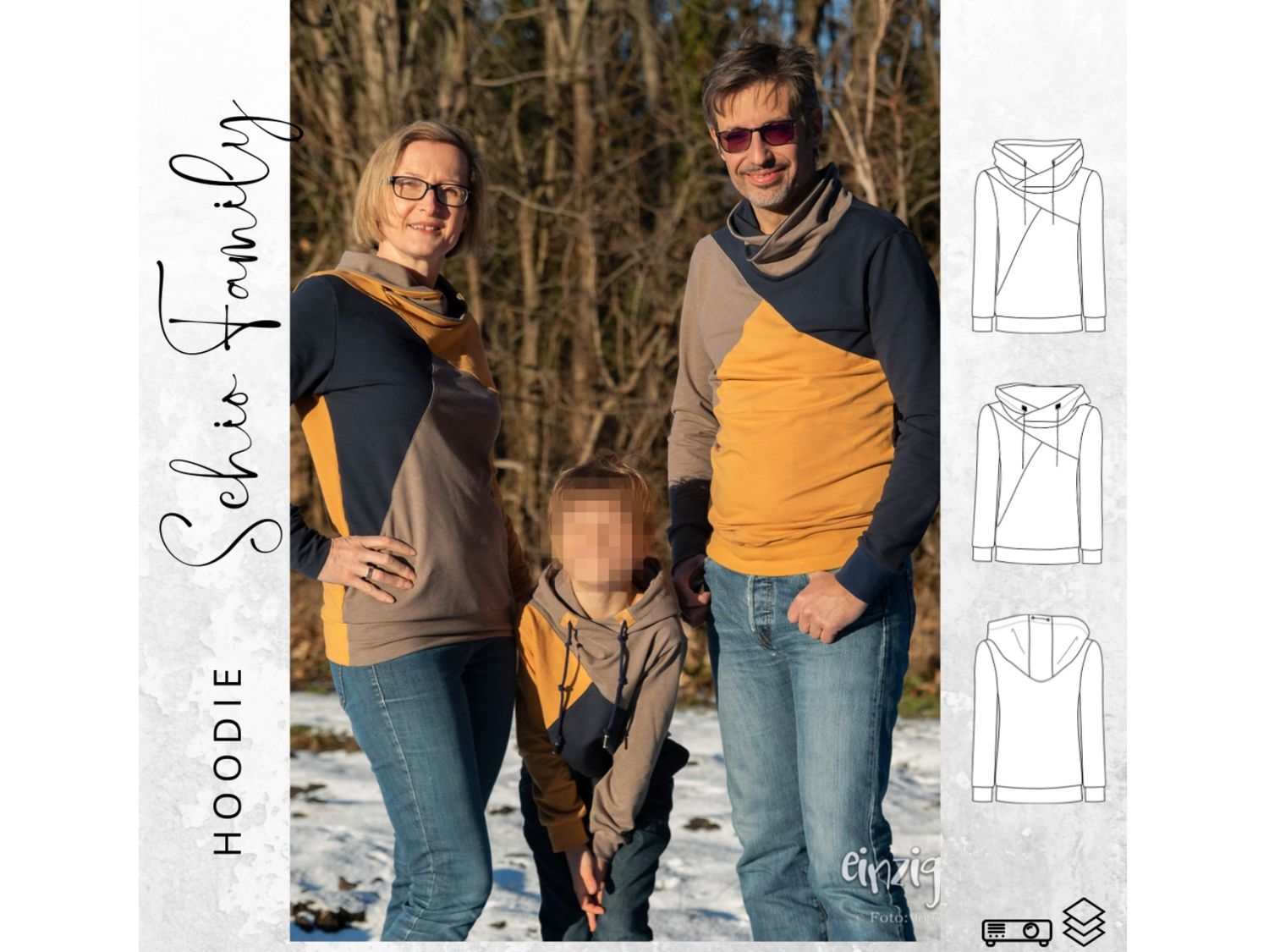 Kombi Ebook Hoodie SCHIO Women &amp; MEN Gr. XS-XXXL &amp; KIDS 74/80 - 146/152