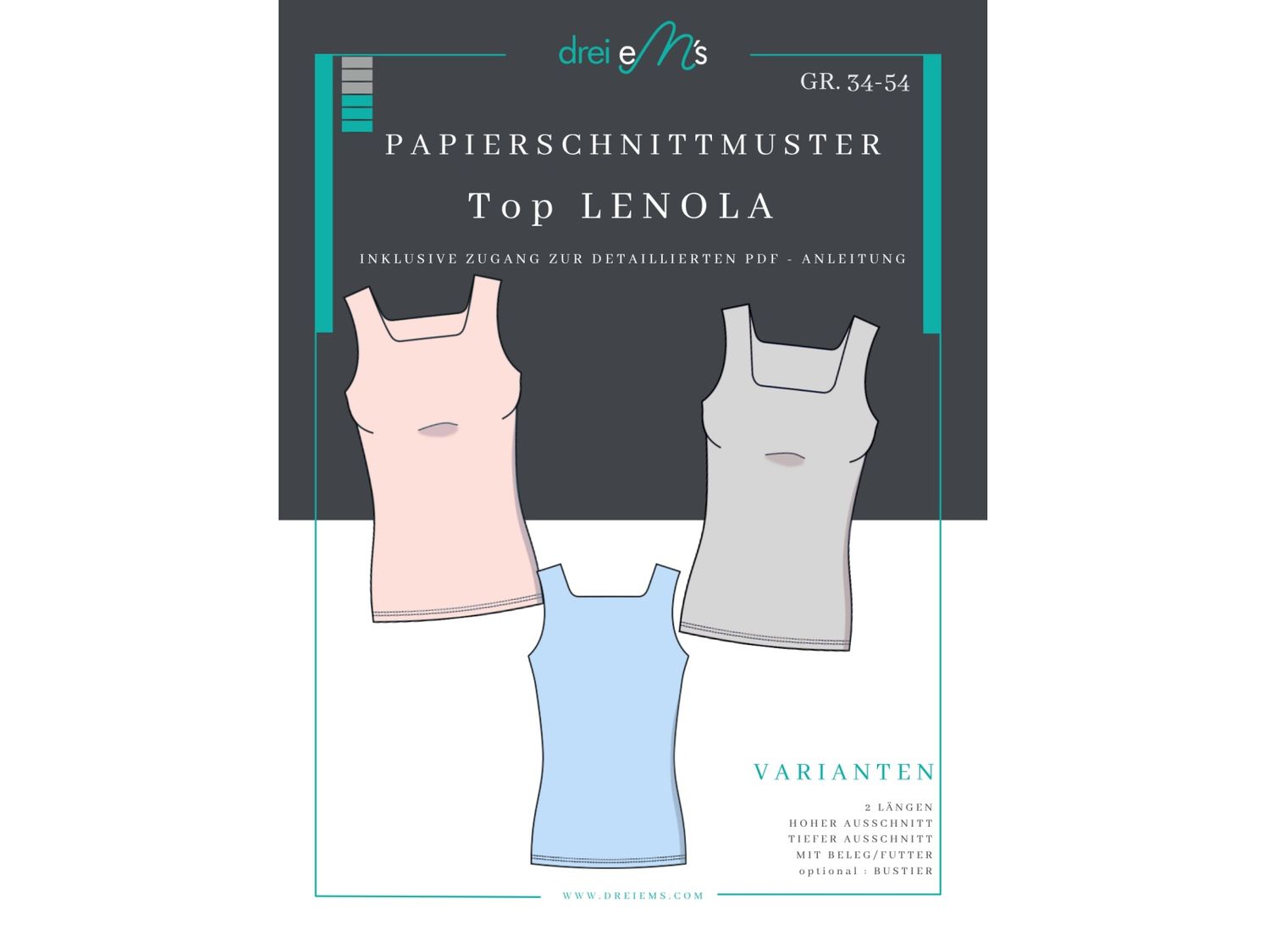 Papierschnittmuster Top LENOLA Gr. 34-54 Papierschnittmuster Top LENOLA Gr. 34-54