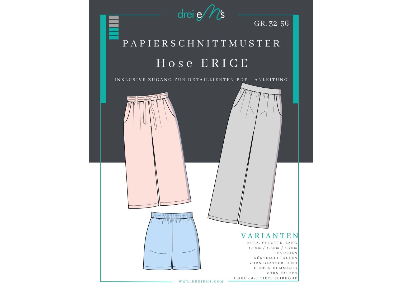 Papierschnittmuster Hose ERICE Gr. 32-56 Papierschnittmuster Hose ERICE Gr. 32-56