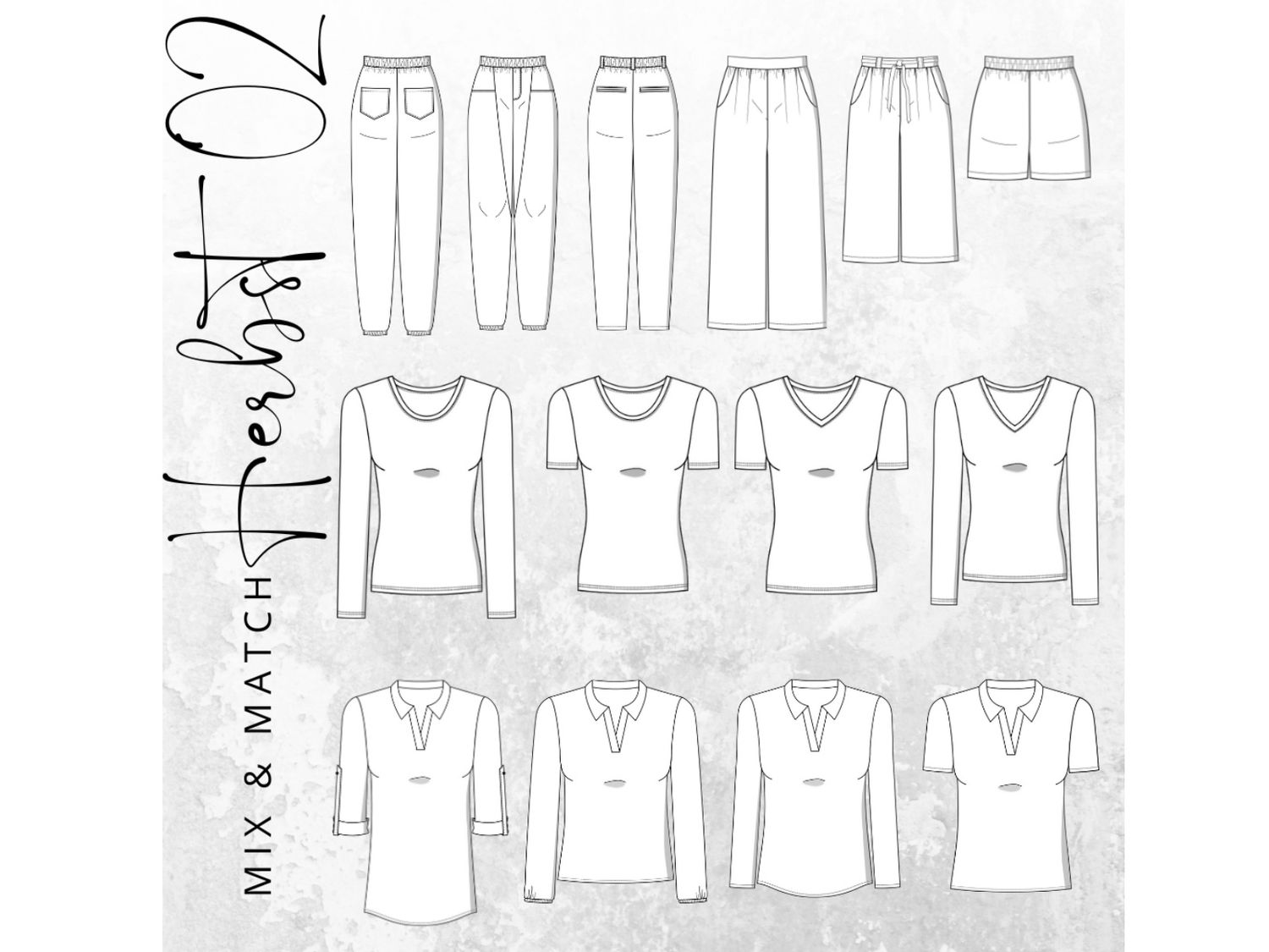 MIX &amp; MATCH  Schnittmuster PDF Ebook Hose ERICE + Hose BINDLACH  + Shirt BASIC 1 + Shirt BASIC 2  + Blusenshirt WEIDACH 2