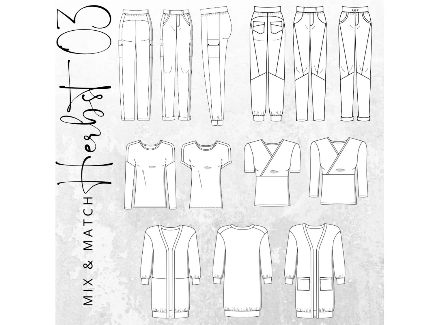 MIX &amp; MATCH  Schnittmuster PDF Ebook Hose ELLBACH + Hose TRIEST + Shirt REGAU + Shirt EDLING  + Cardigan LAHNSTEIN