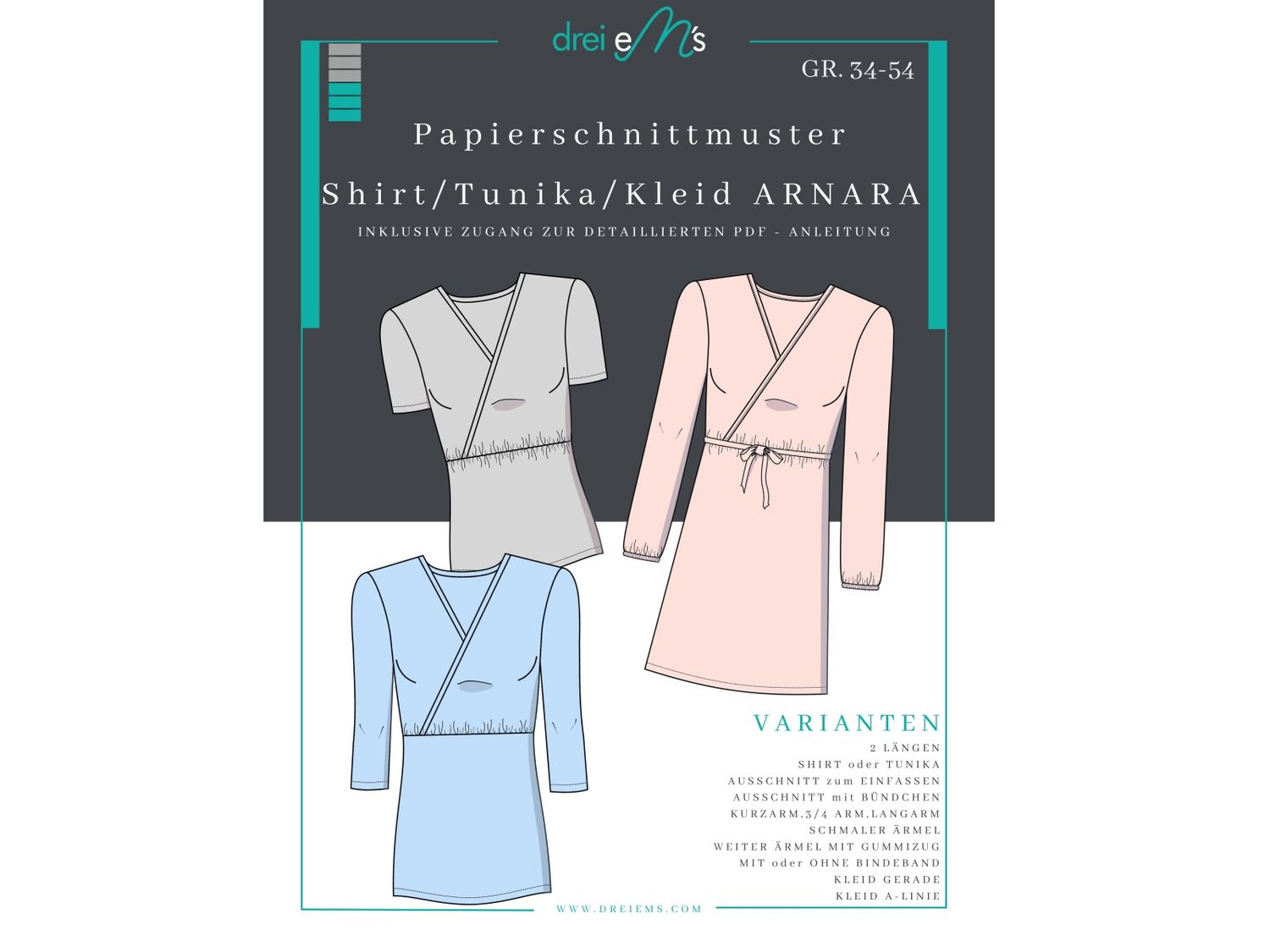 Kombi-Papierschnittmuster Shirt/Tunika/Kleid ARNARA Gr. 34-54 Kombi-Papierschnittmuster Shirt/Tunika/Kleid ARNARA Gr. 34-54