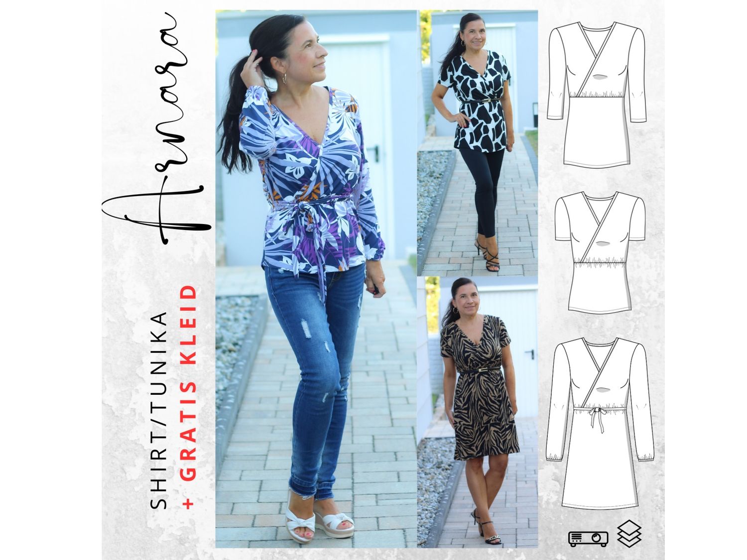 Schnittmuster PDF Ebook Kleid  ARNARA Gr. 34-54 + GRATIS Shirt ARNARA