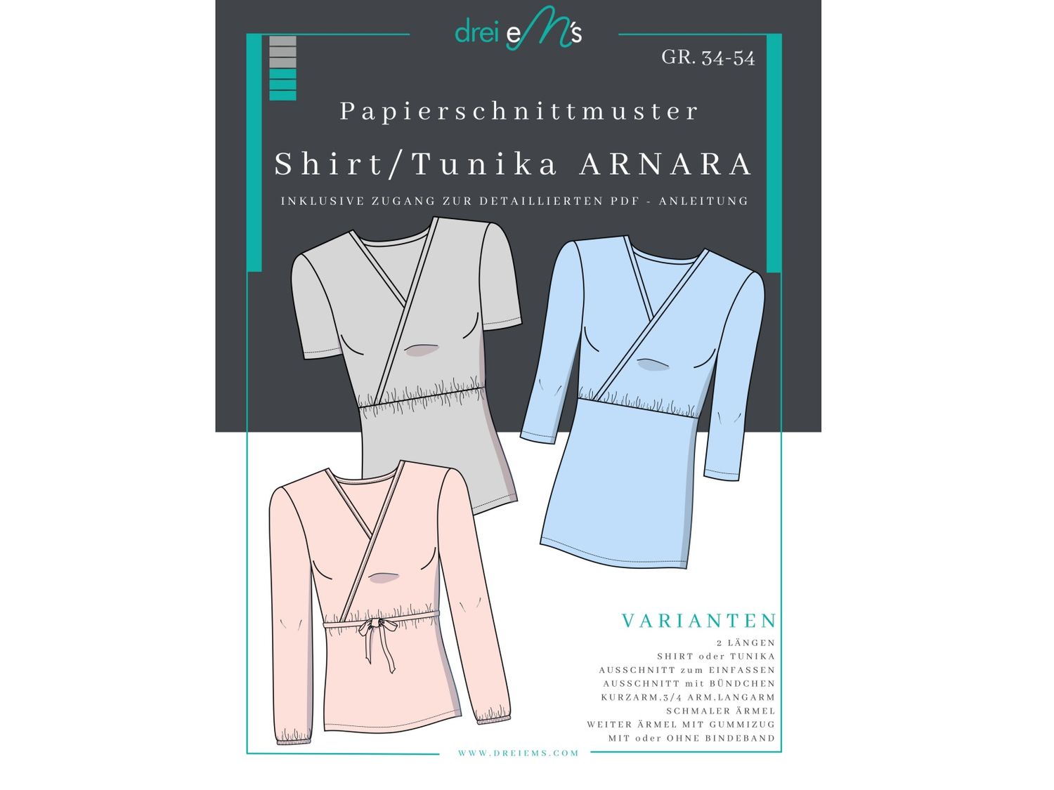 Papierschnittmuster Shirt/Tunika ARNARA Gr. 34-54 Papierschnittmuster Shirt/Tunika ARNARA Gr. 34-54