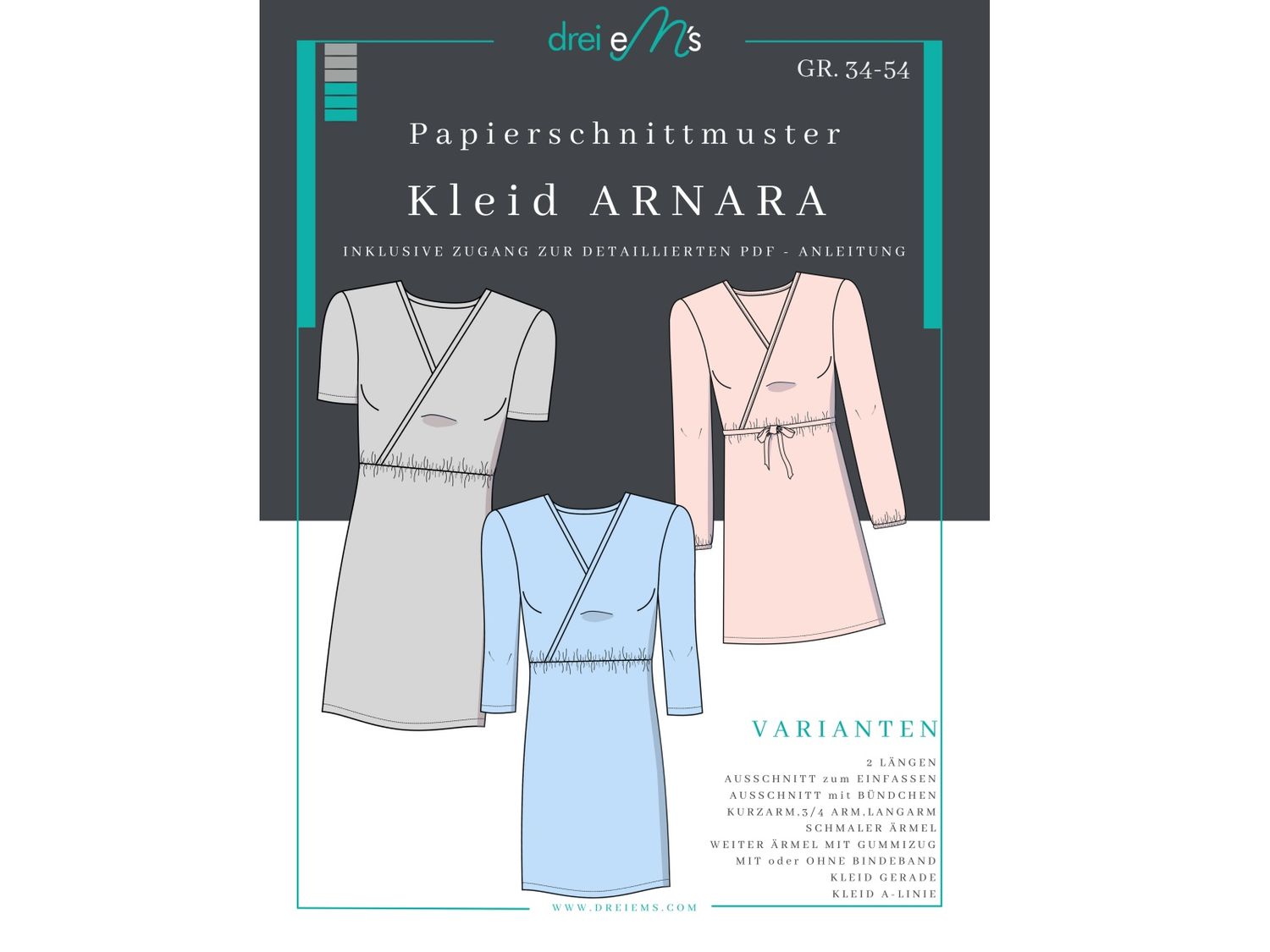 Papierschnittmuster Kleid ARNARA Gr. 34-54 Papierschnittmuster Kleid ARNARA Gr. 34-54