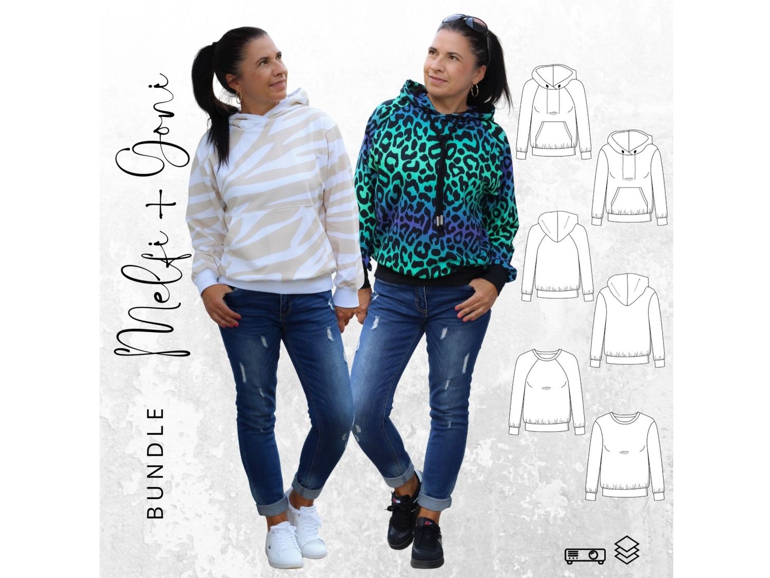 Bundle Hoodie MELFI + Raglanhoodie GONI Gr. 32-56 Schnittmuster PDF Ebook