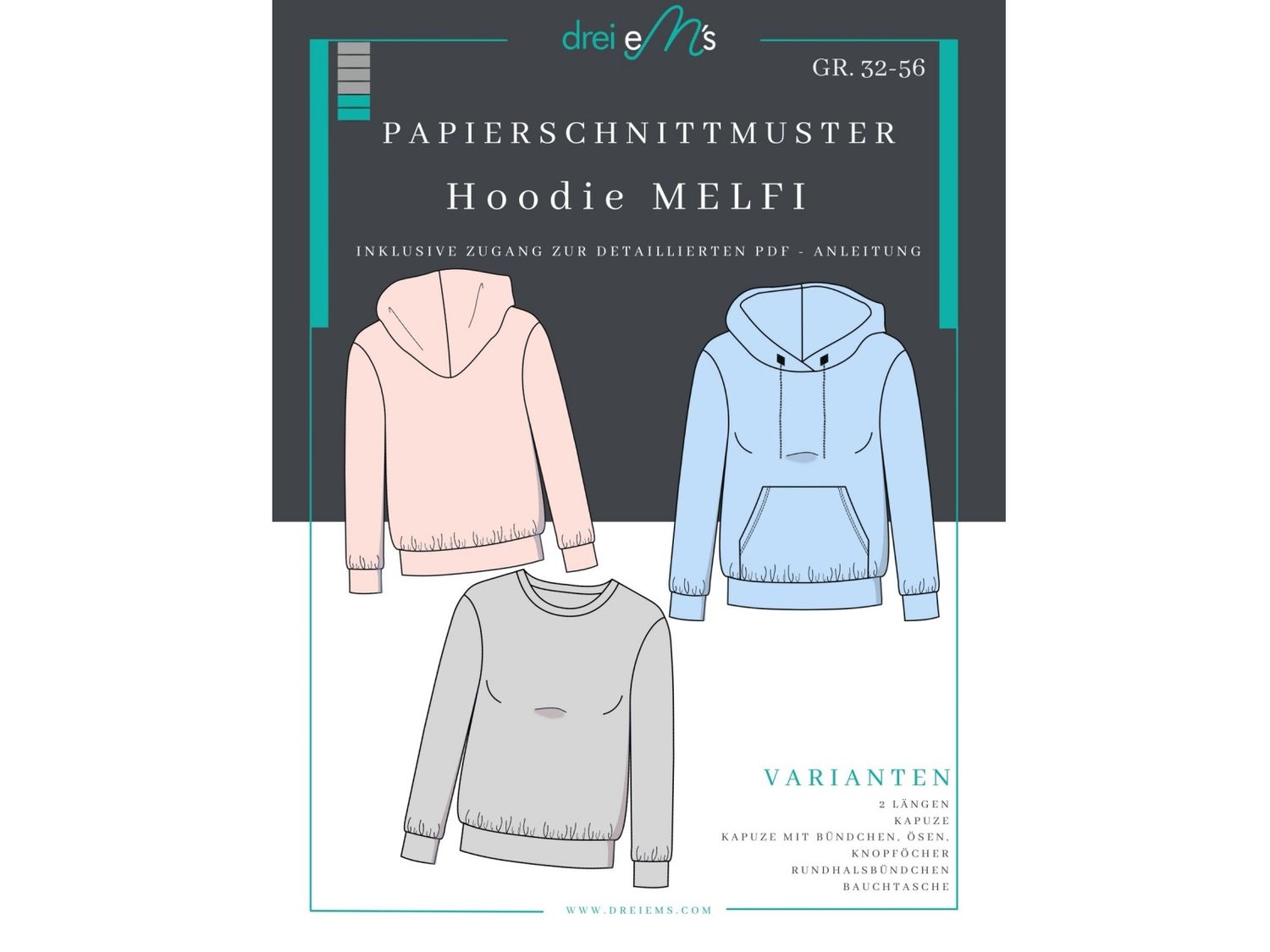 Papierschnittmuster Hoodie MELFI Gr. 32-56 Papierschnittmuster Hoodie MELFI Gr. 32-56