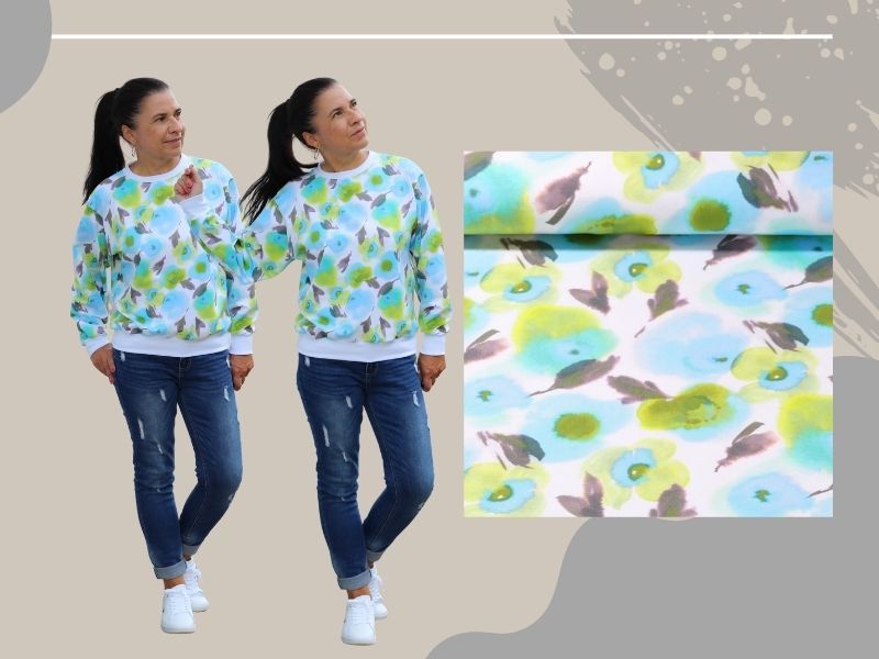 NÄHPAKET Hoodie MELFI oder GONI weiss apfelgrün French Terry