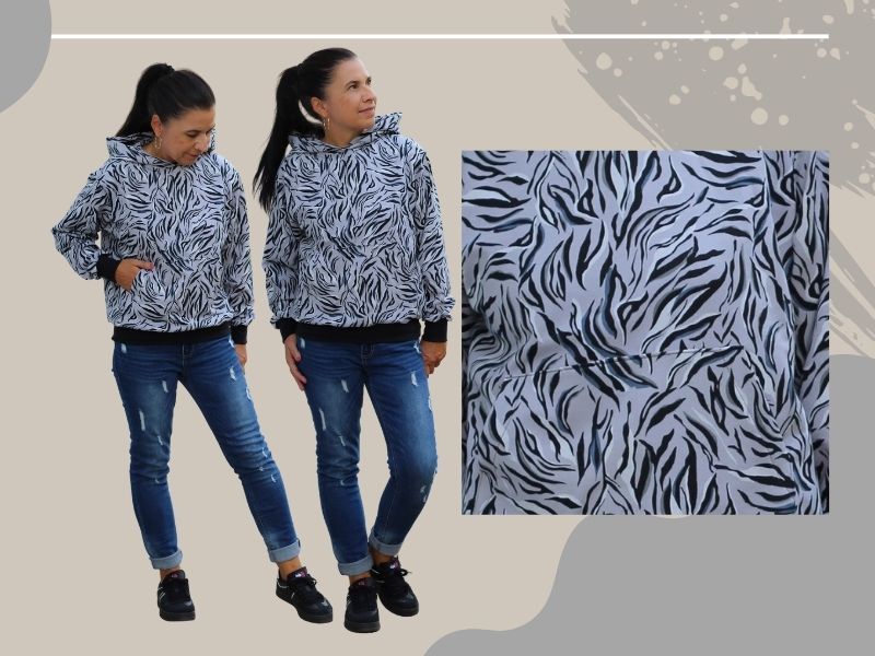 NÄHPAKET Hoodie MELFI oder GONI grau/schwarz/marine Zebra Sweat