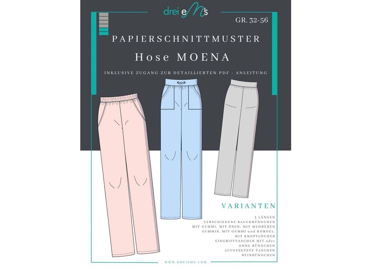 Papierschnittmuster Hose MOENA Gr. 32-56 Papierschnittmuster Hose MOENA Gr. 32-56