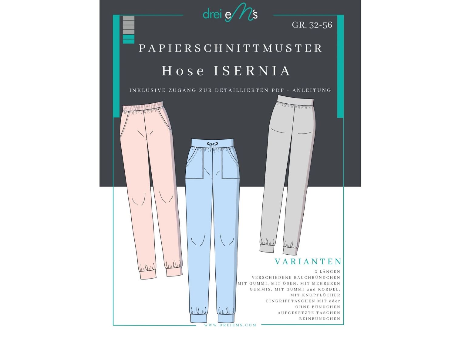 Papierschnittmuster Hose ISERNIA Gr. 32-56 Papierschnittmuster Hose ISERNIA Gr. 32-56