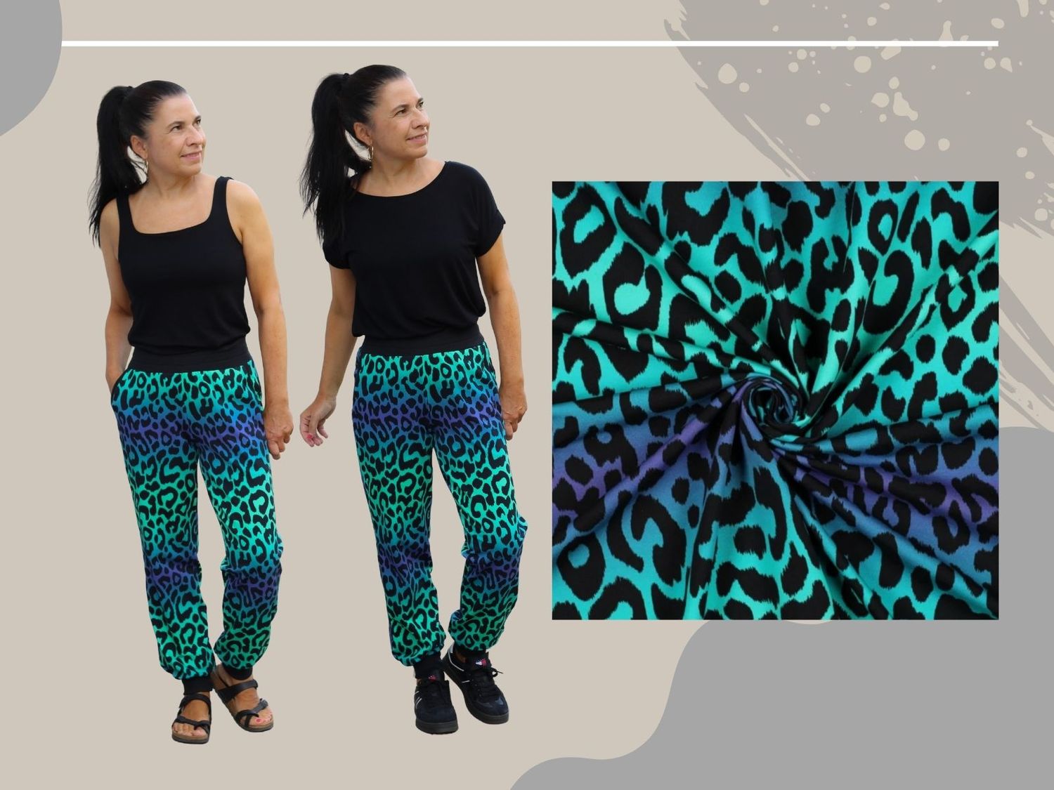 NÄHPAKET Hose MOENA oder ISERNIA French Terry Leo Verlauf Regenbogen Smaragd