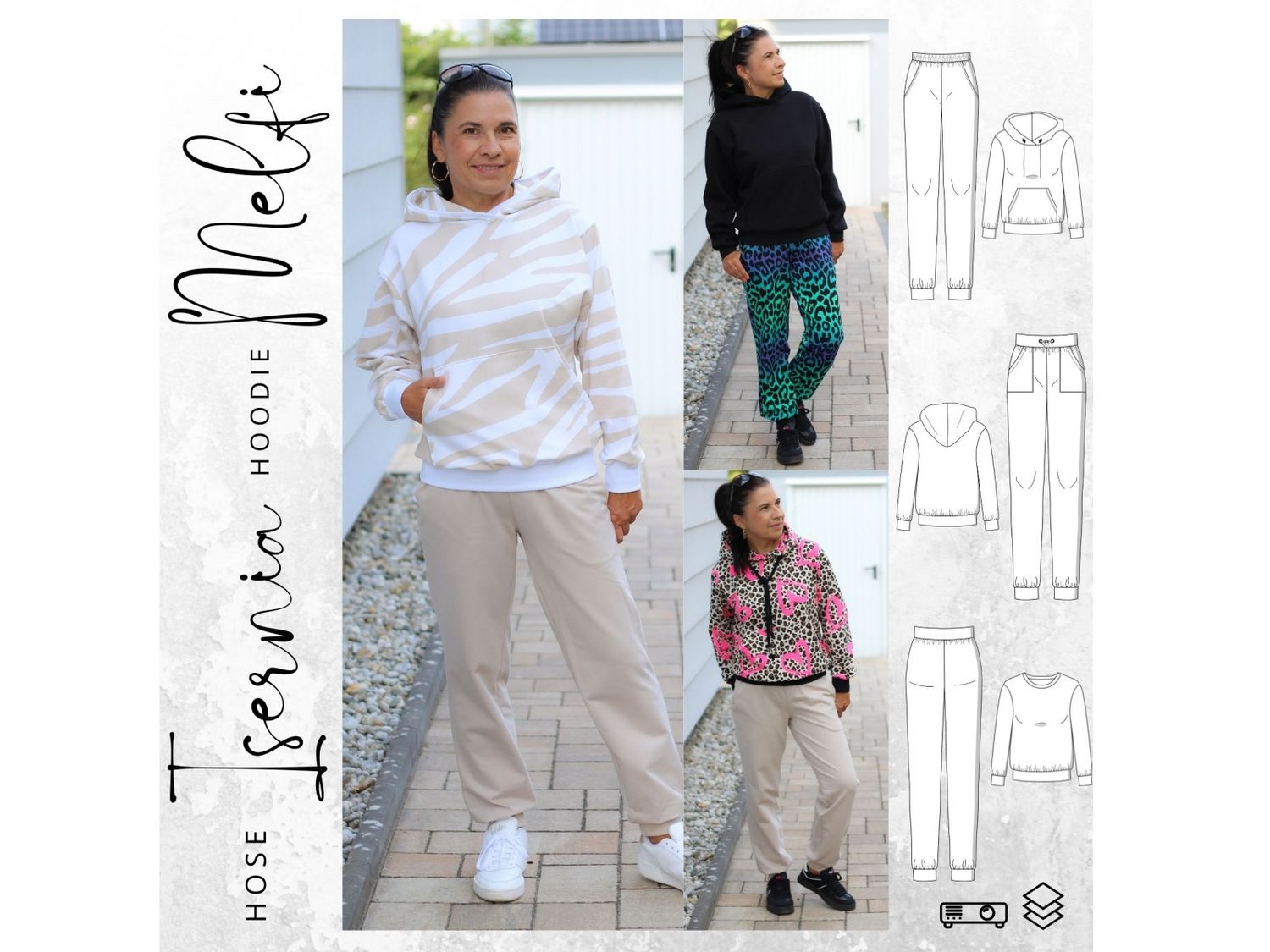 XL-Bundle Hoodie MELFI + Raglanhoodie GONI  + Hose ISERNIA + Hose MOENA Gr. 32-56 Schnittmuster PDF Ebook