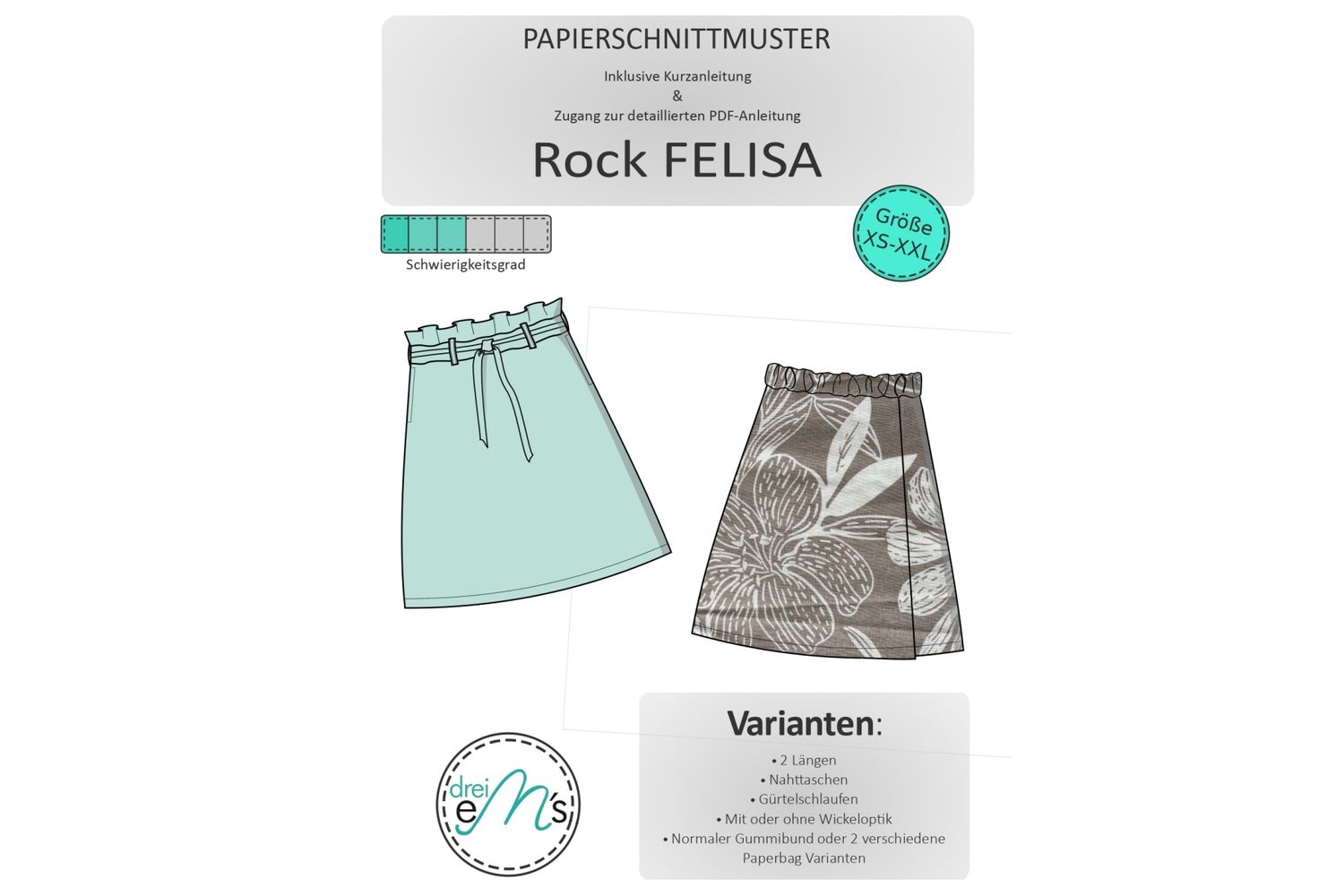 Papierschnittmuster Rock FELISA XS-XXL