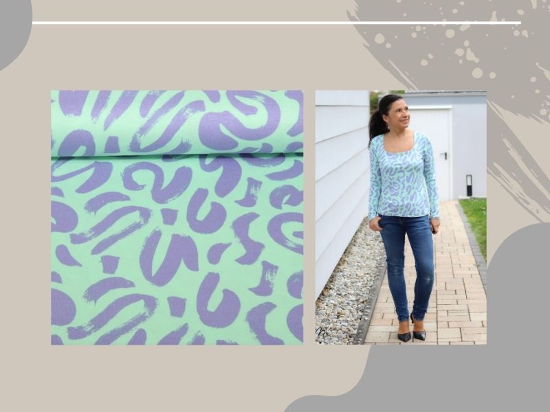 NÄHPAKET Shirt TEOLO Viskosejersey Pinselstriche Flieder/mint