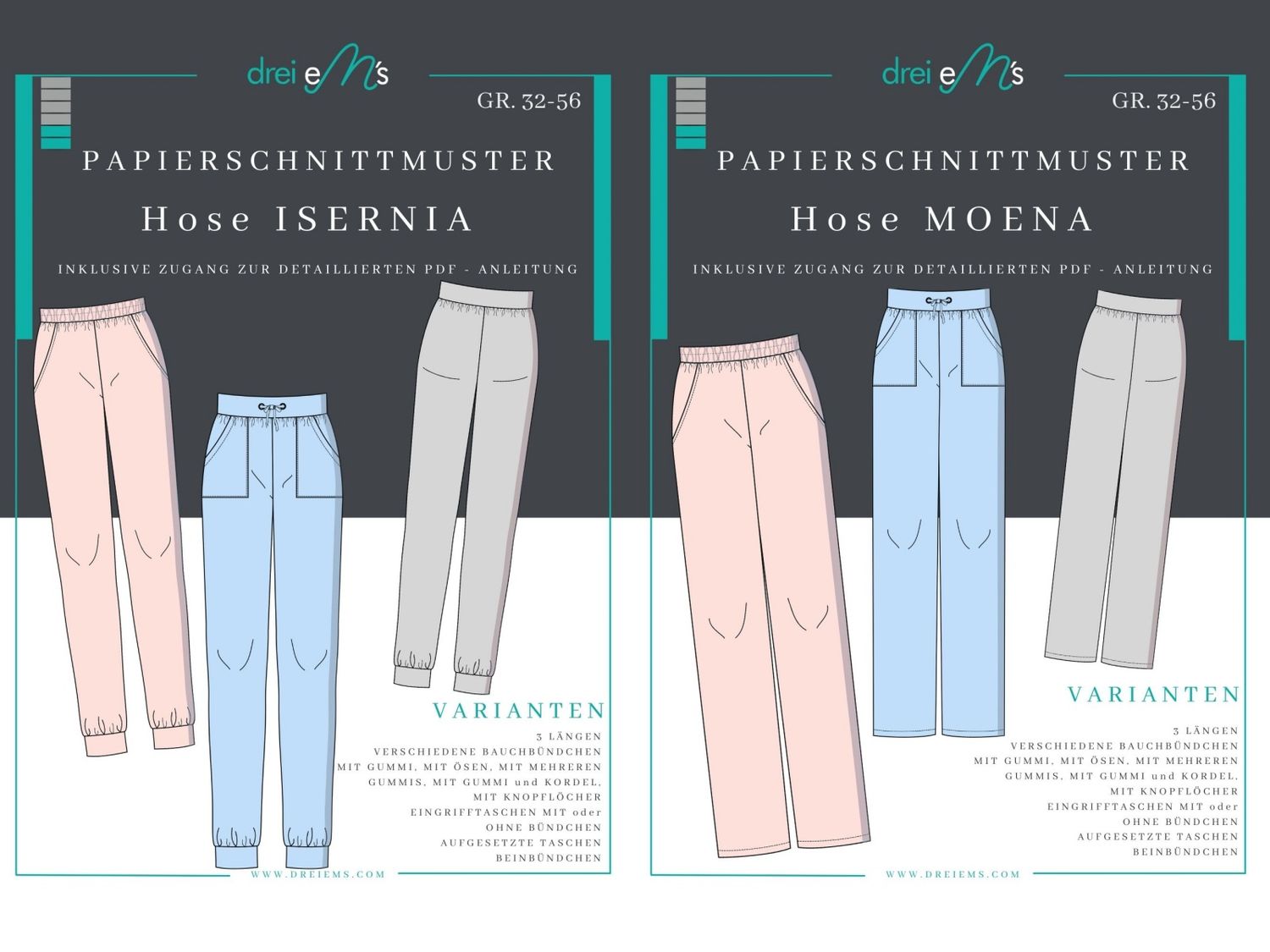 Bundle - Papierschnittmuster Hose MOENA + Hose ISERNIA Gr. 32-56 Bundle - Papierschnittmuster Hose MOENA + Hose ISERNIA Gr. 32-56
