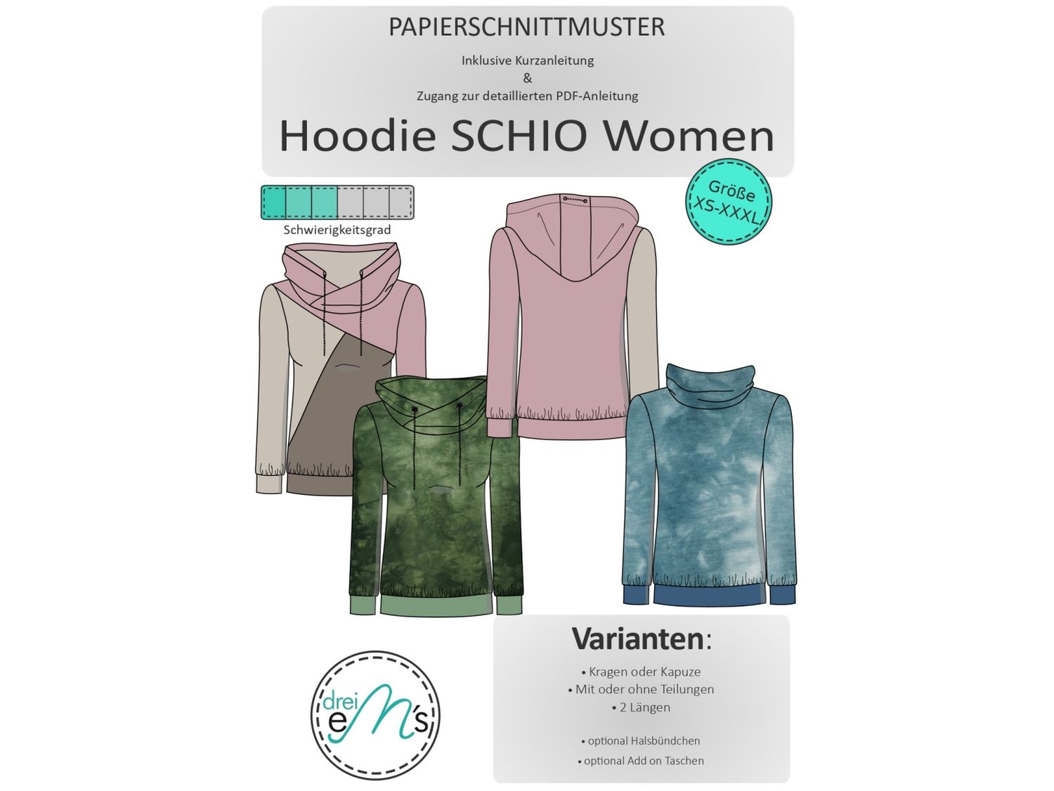 Papierschnittmuster  Hoodie SCHIO Women Gr. XS-XXXL