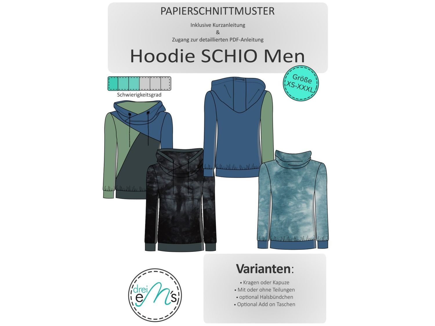 Papierschnittmuster  Hoodie SCHIO MEN Gr. XS-XXXL
