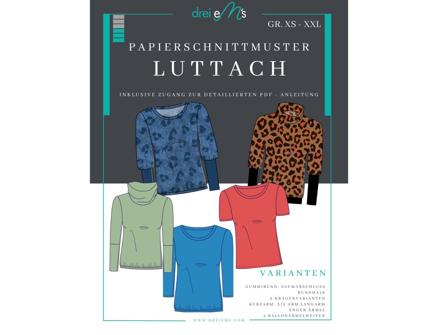 Papierschnittmuster  Shirt LUTTACH Gr. XS-XXL
