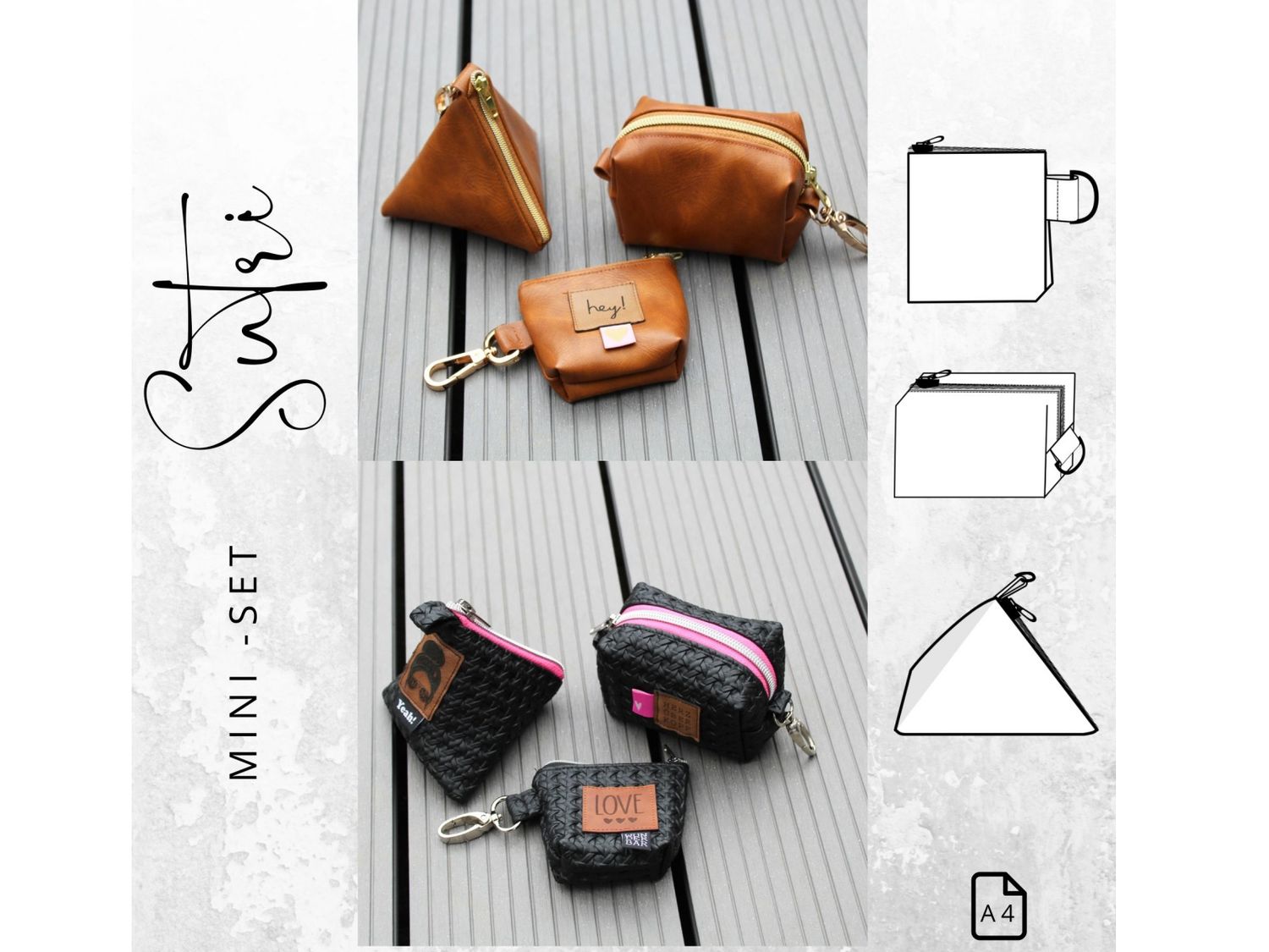 Schnittmuster 3er Minitaschen-Set (mini, Pyramide,Boxy) SUTRI