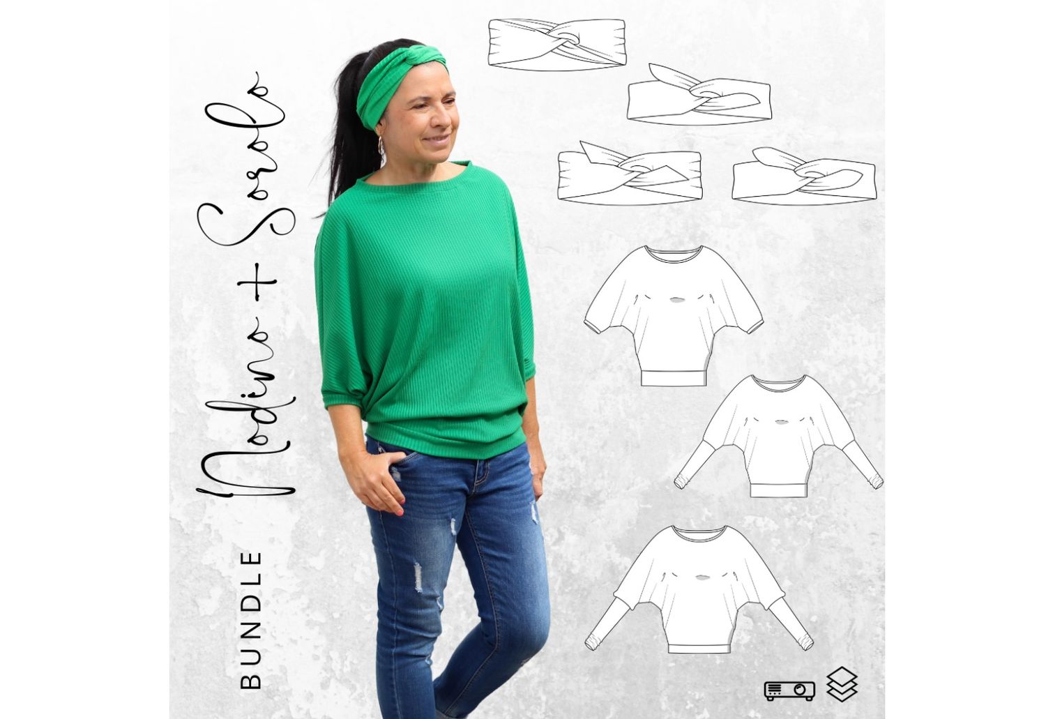 BUNDLE Ebook PDF Schnittmuster Pullover SIROLO  Gr. 34-56 + Haarband NODINO