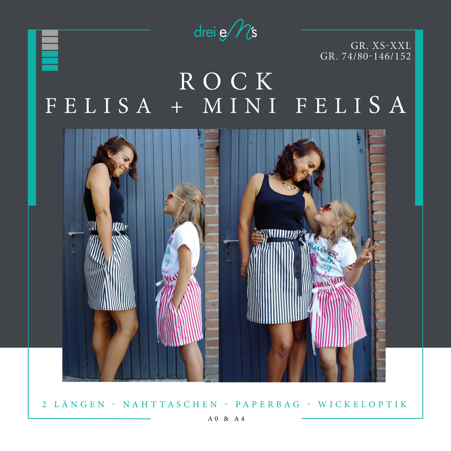 Kombi-Schnittmuster Rock mini FELISA Gr. 74/80-146/152 &amp; FELISA Gr. XS-XXL