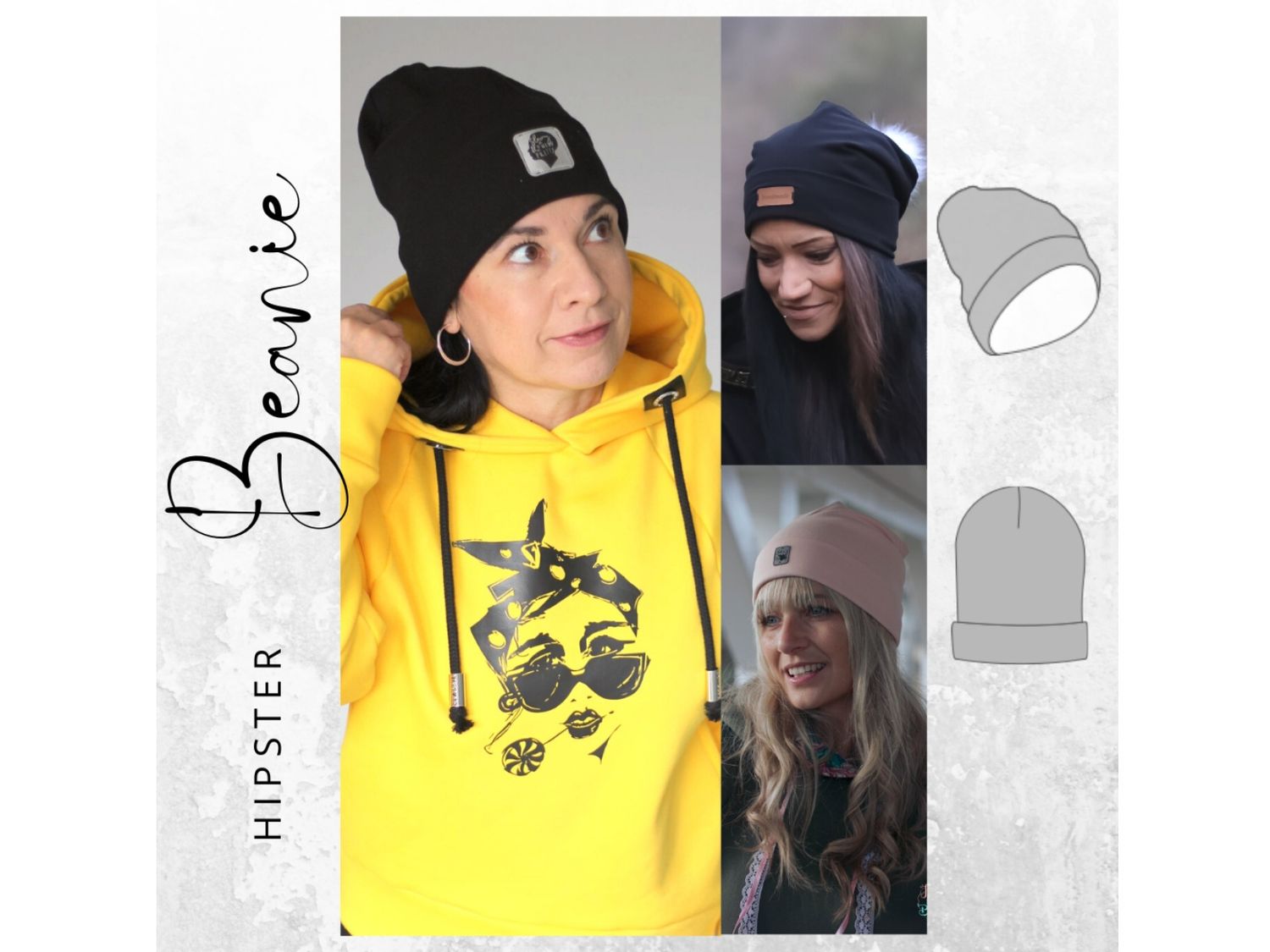 Schnittmuster  Hipster Beanie 5 Größen