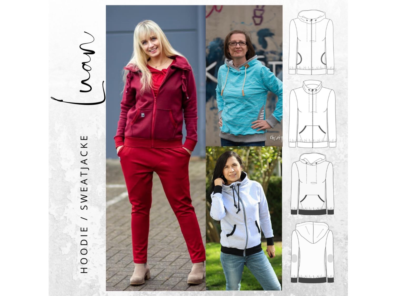 Schnittmuster  Sweatjacke Hoodie LUAN Gr. 34-54