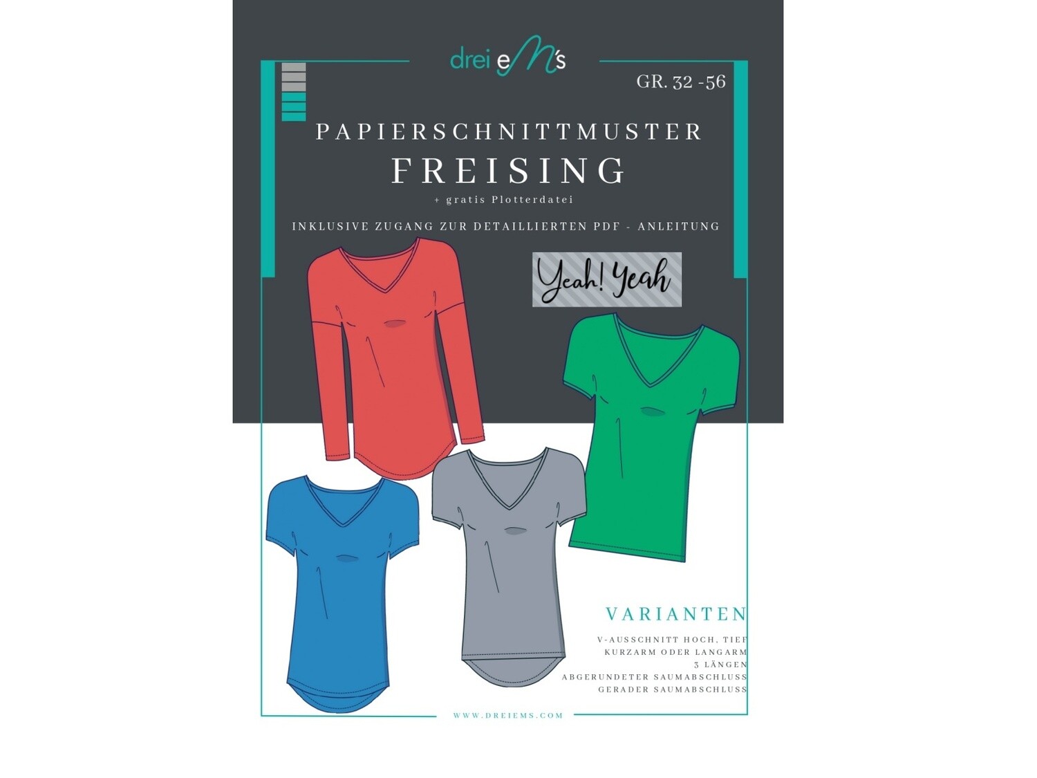 Papierschnittmuster Shirt FREISING Gr. 32-56 + gratis Plotterdatei