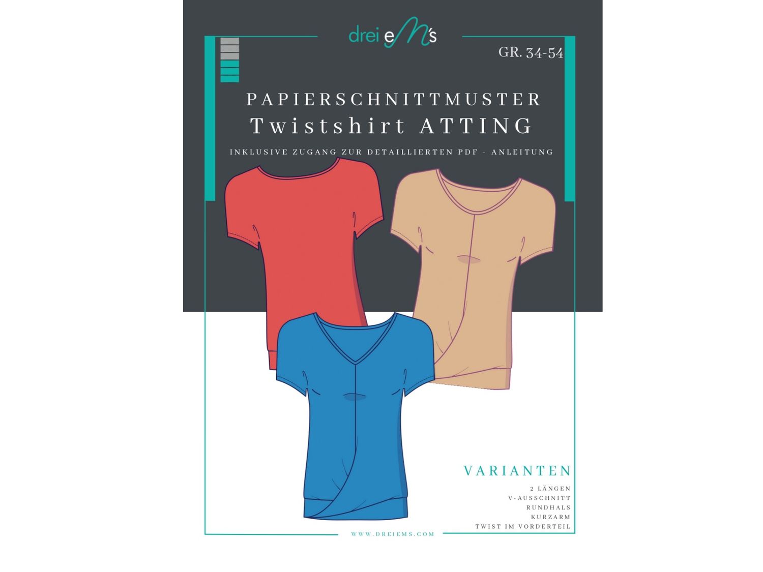 Papierschnittmuster Shirt ATTING Gr. 34-54 (+Videotutorial)