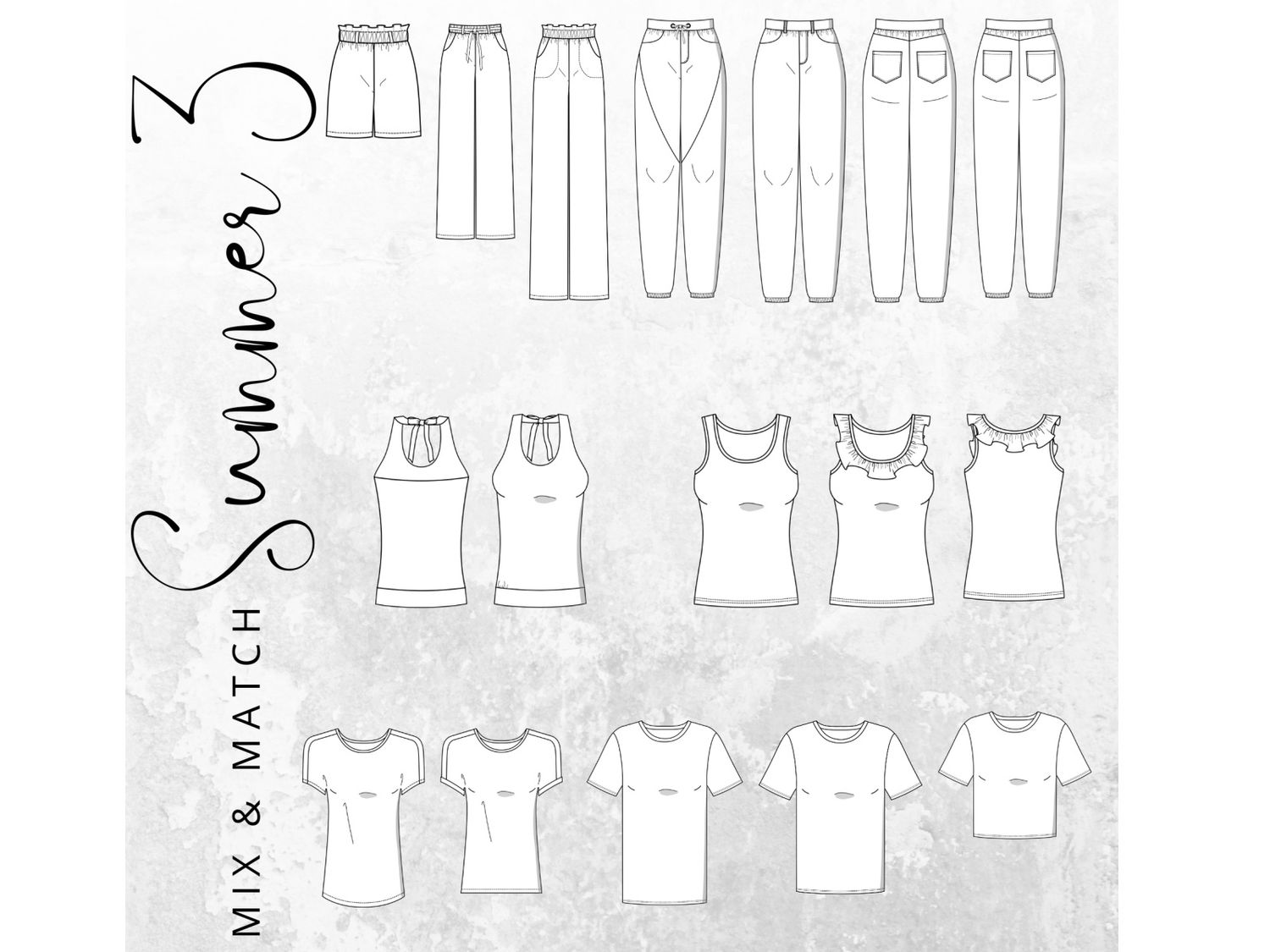 MIX &amp; MATCH  Schnittmuster PDF Ebook Top JENGEN + Shirt JELSI + Top TROPEA + Shirt REGAU + Hose BUDONI + Hose PIRK