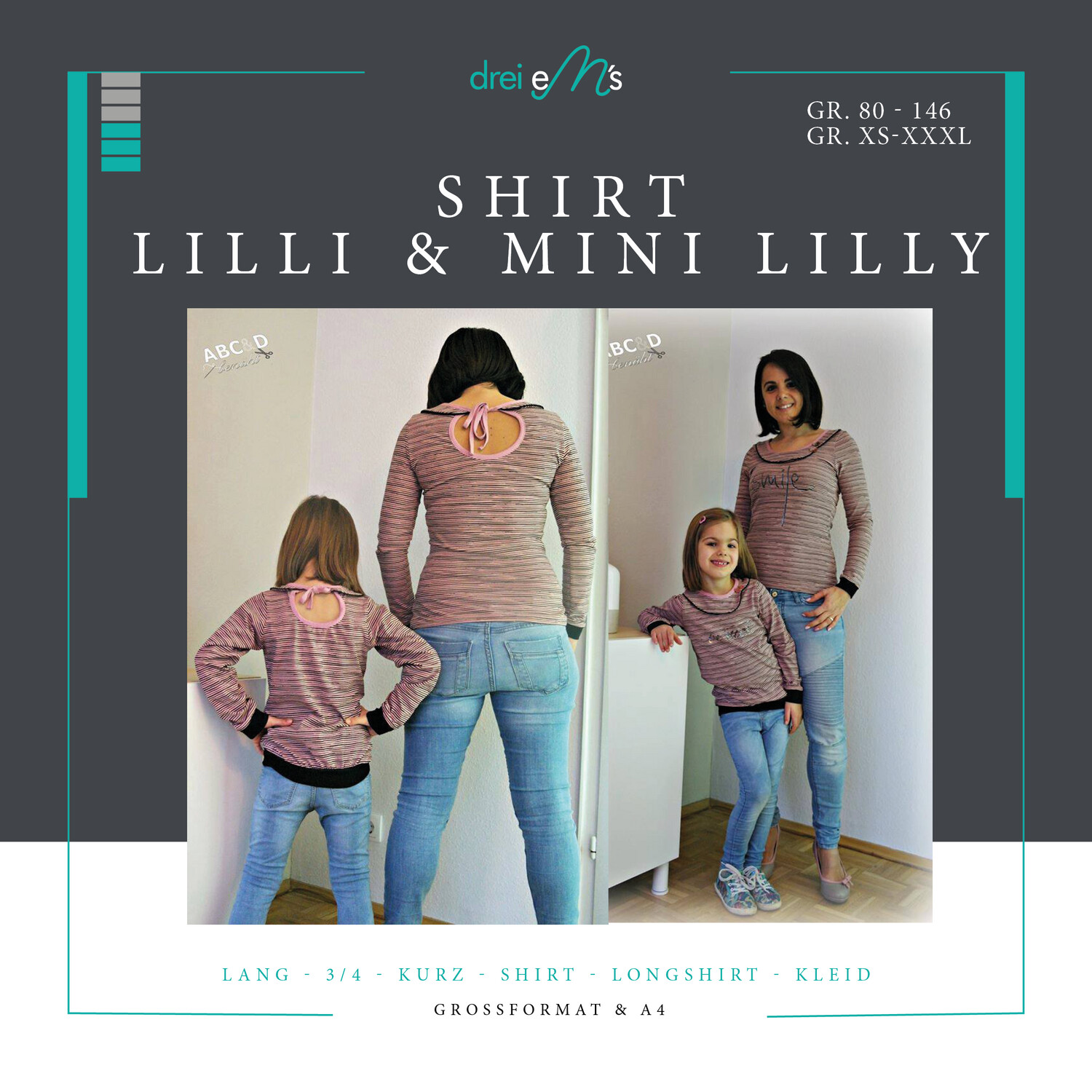 Kombi-Ebook Shirt Kleid  LILLY Gr. XS-XXXL &amp; mini LILLY Gr. 80-146w